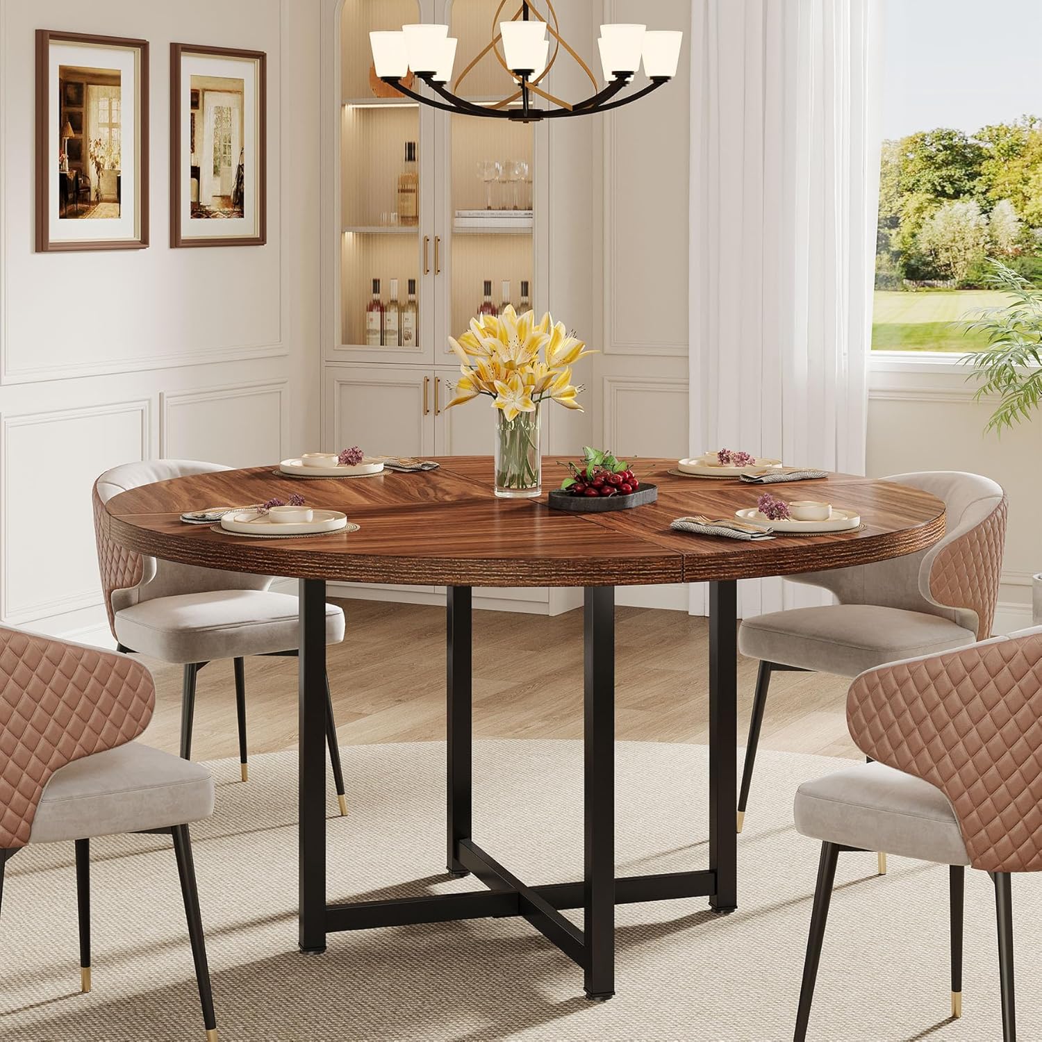 Tribesigns 47" Round Dining Table - Heavy-Duty Metal Base, Space-Saving