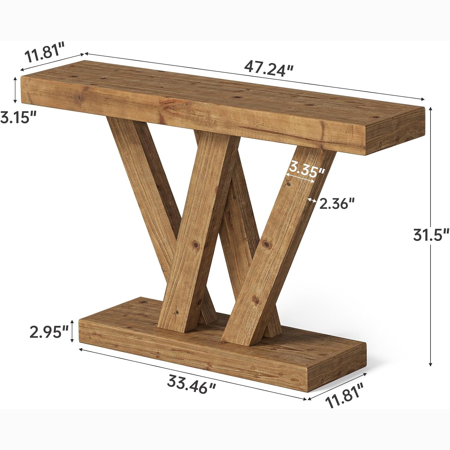 47" Solid Wood Console Table - Narrow Vintage Sofa Table for Entryway, Hallway & Living Room