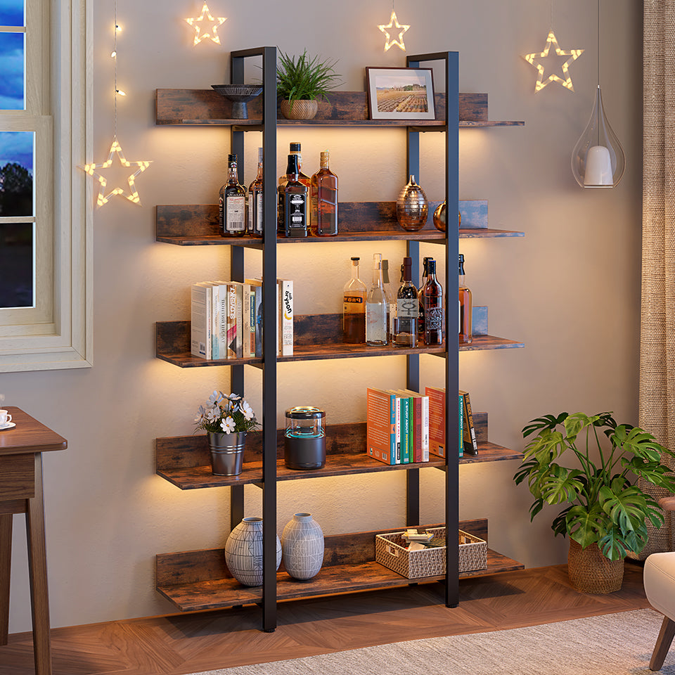 5 Tier Industrial Bookshelf Display Rack