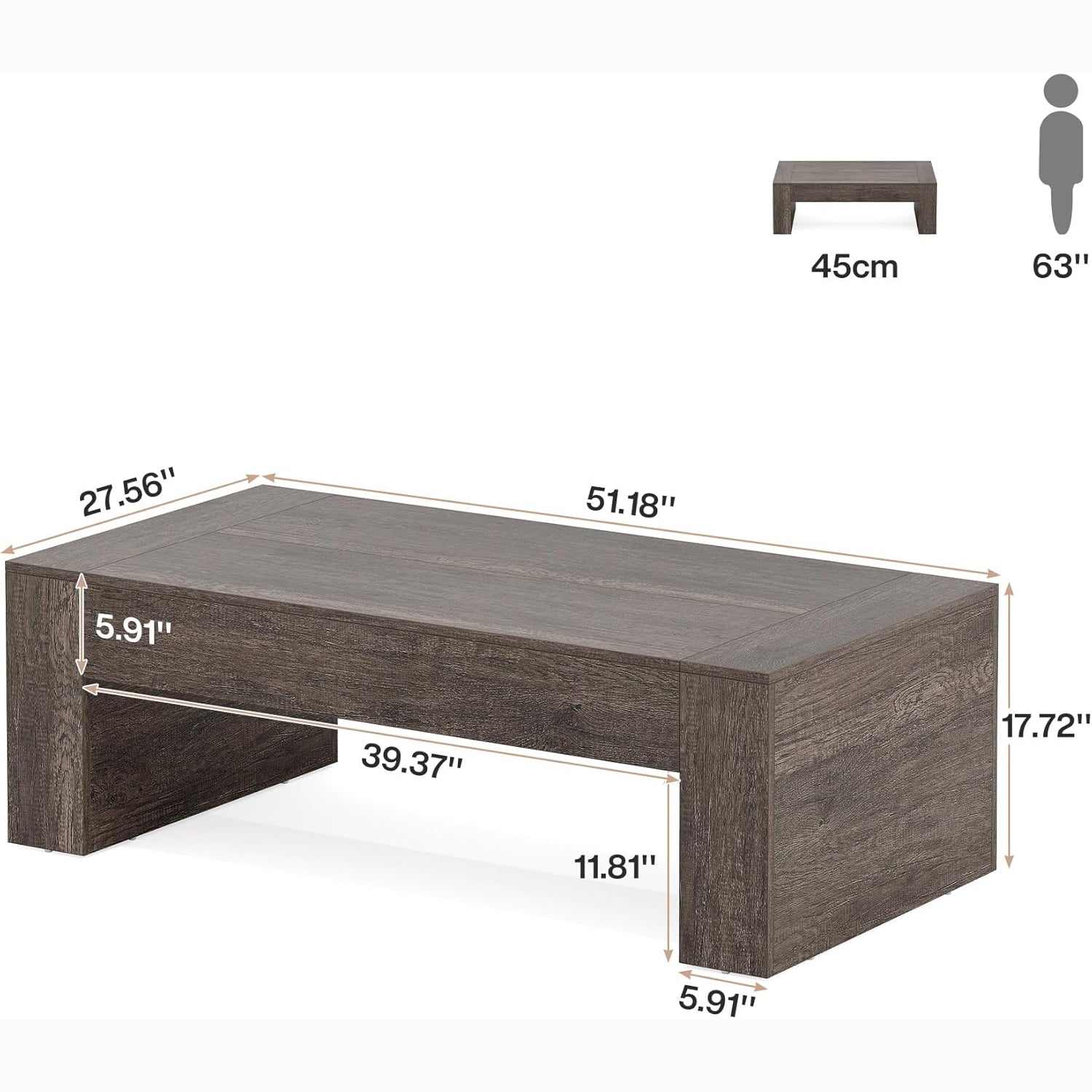 51" Farmhouse Rectangular Coffee Table - Rustic Taupe Cocktail Table with Sturdy Base