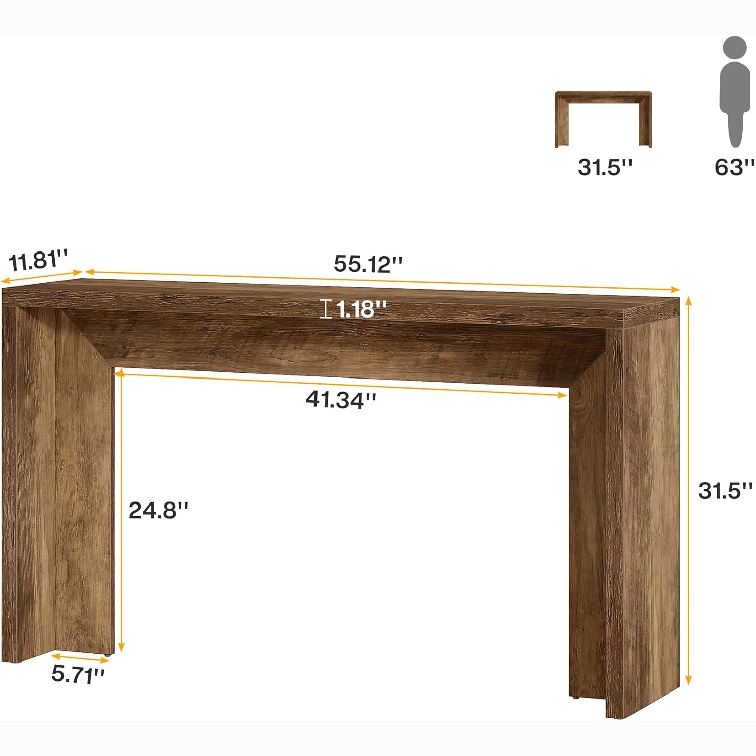 55" Farmhouse Console Table with Storage - Rustic Sofa Table for Hallway & Living Room