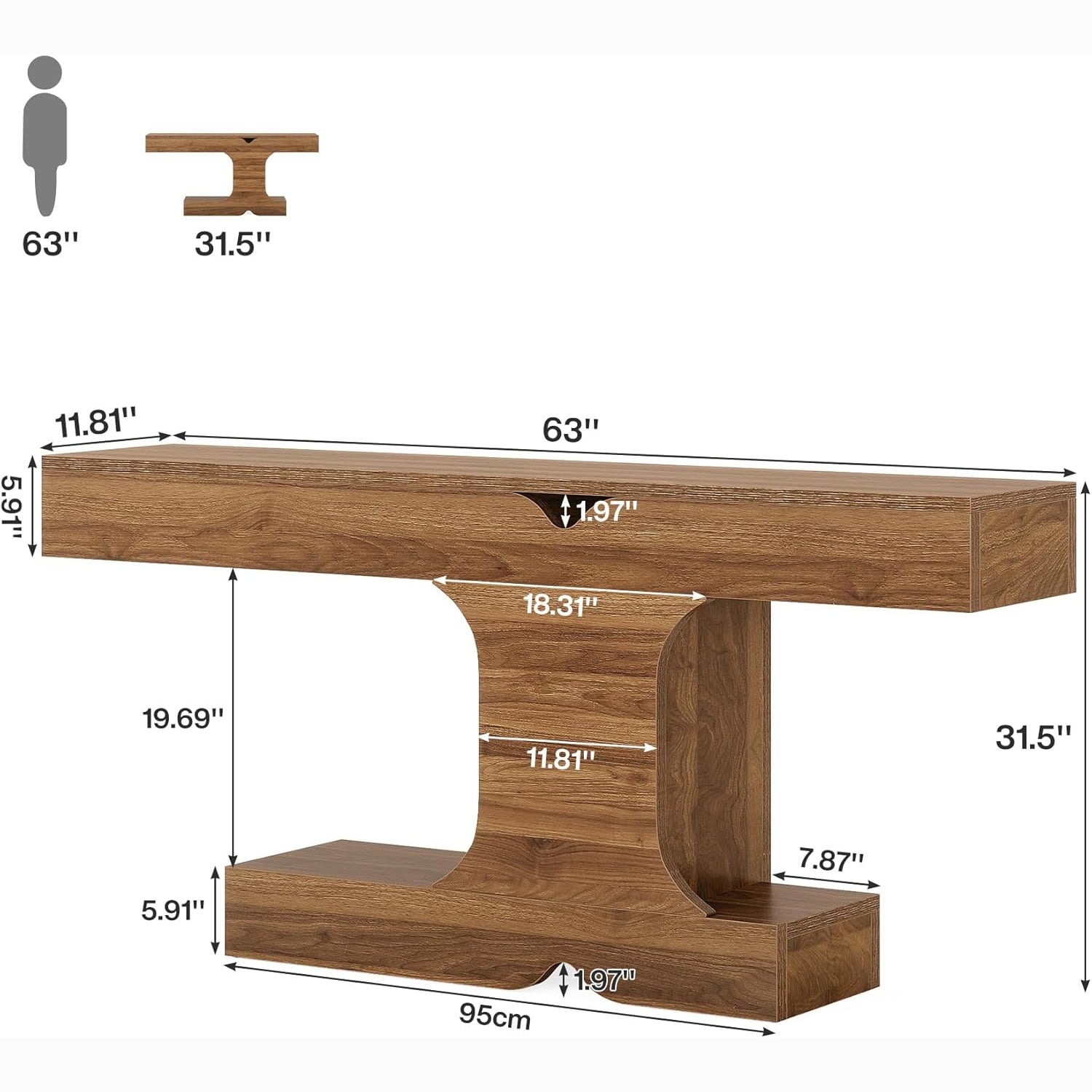 63" Walnut Console Table - Long Sofa Table for Behind Couch, Hallway & Entryway