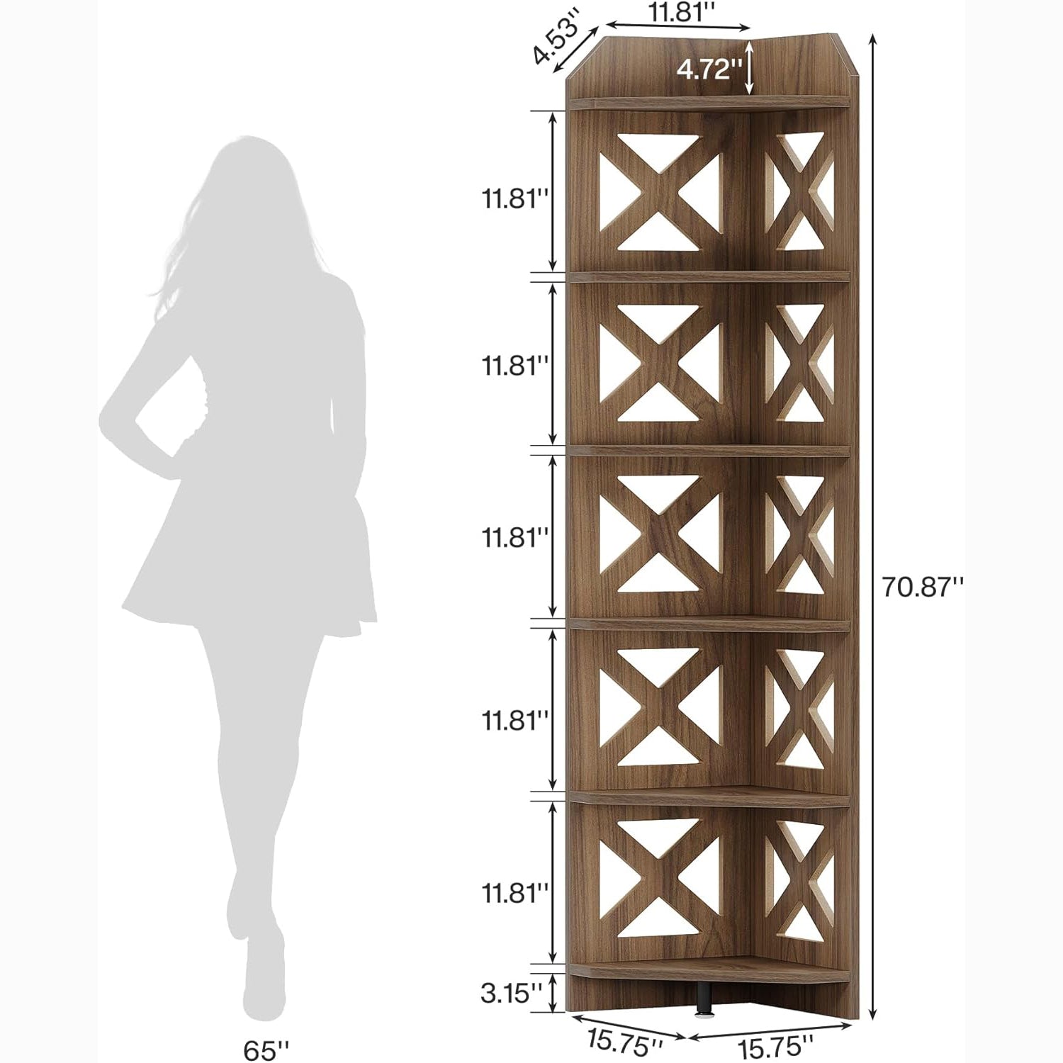70.8" Corner Shelf - 6-Tier Rustic Farmhouse Bookcase