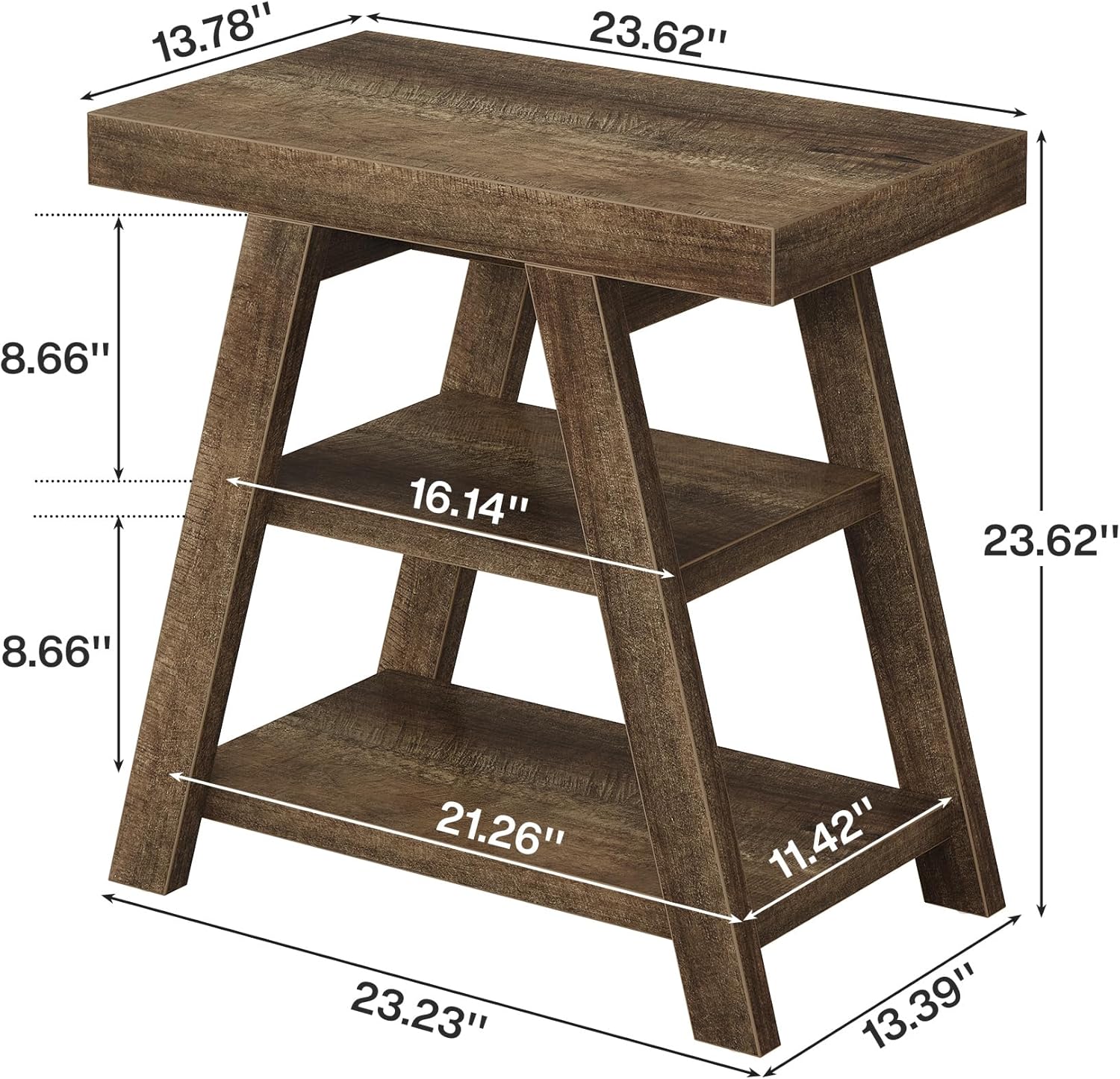 23.62-Inch Farmhouse End Table with 3-Tier Storage Shelves, Narrow Sofa Side Table for Living Room