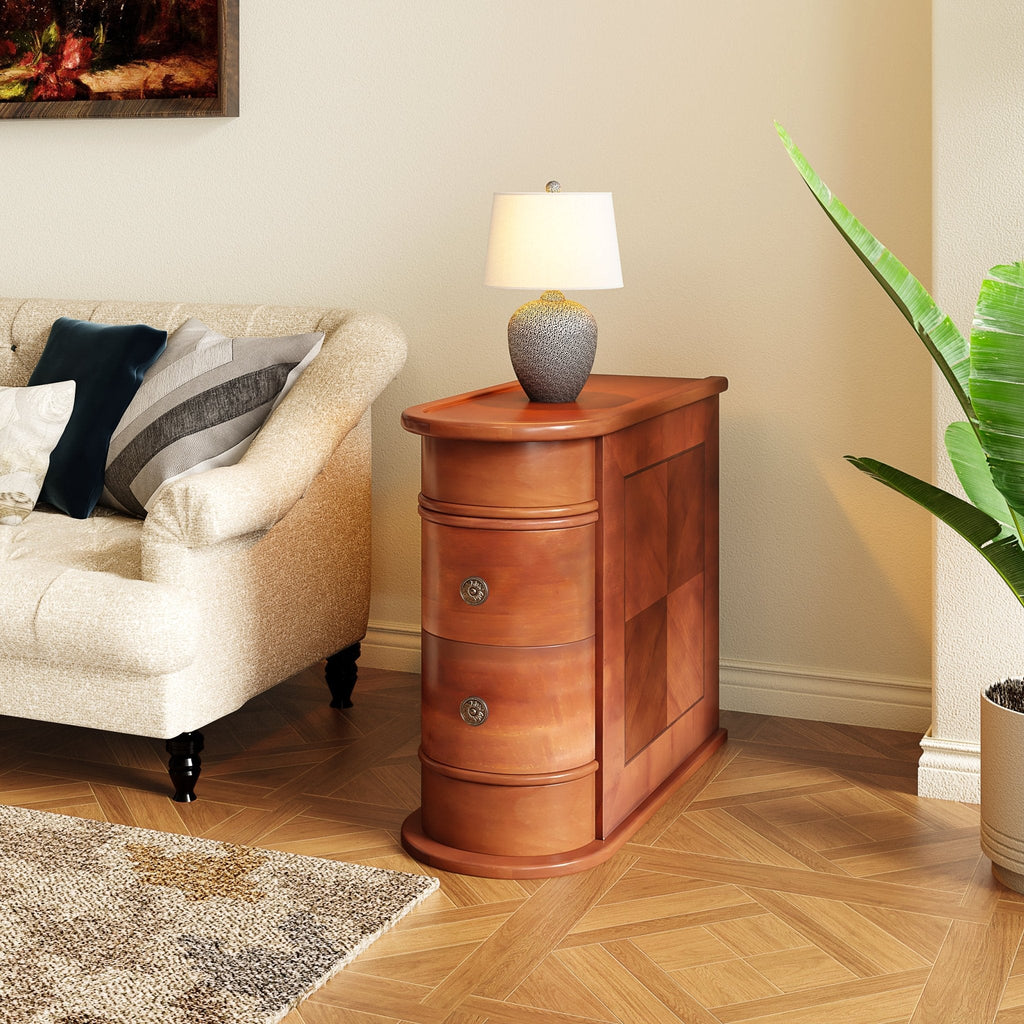 Wood Narrow End Table 2 Drawers Modern Nightstand