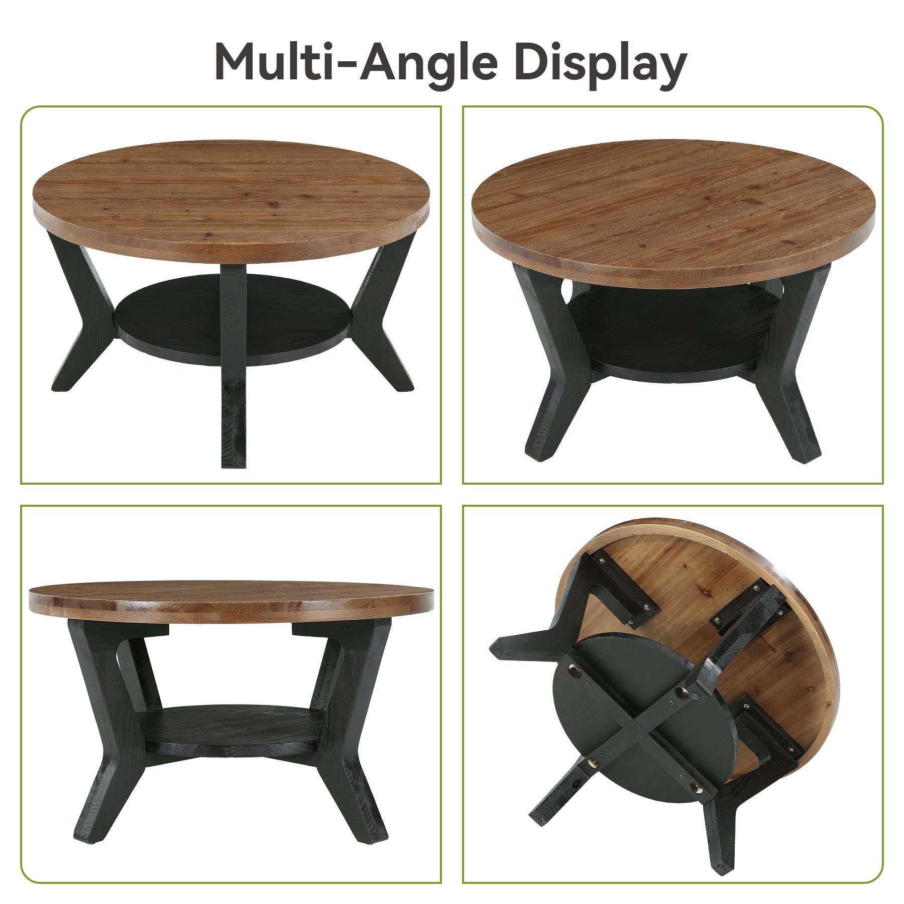 Tribesigns 31.5-Inch Solid Fir Wood Coffee Table with 2-Tier Storage, Round Table for Living Room