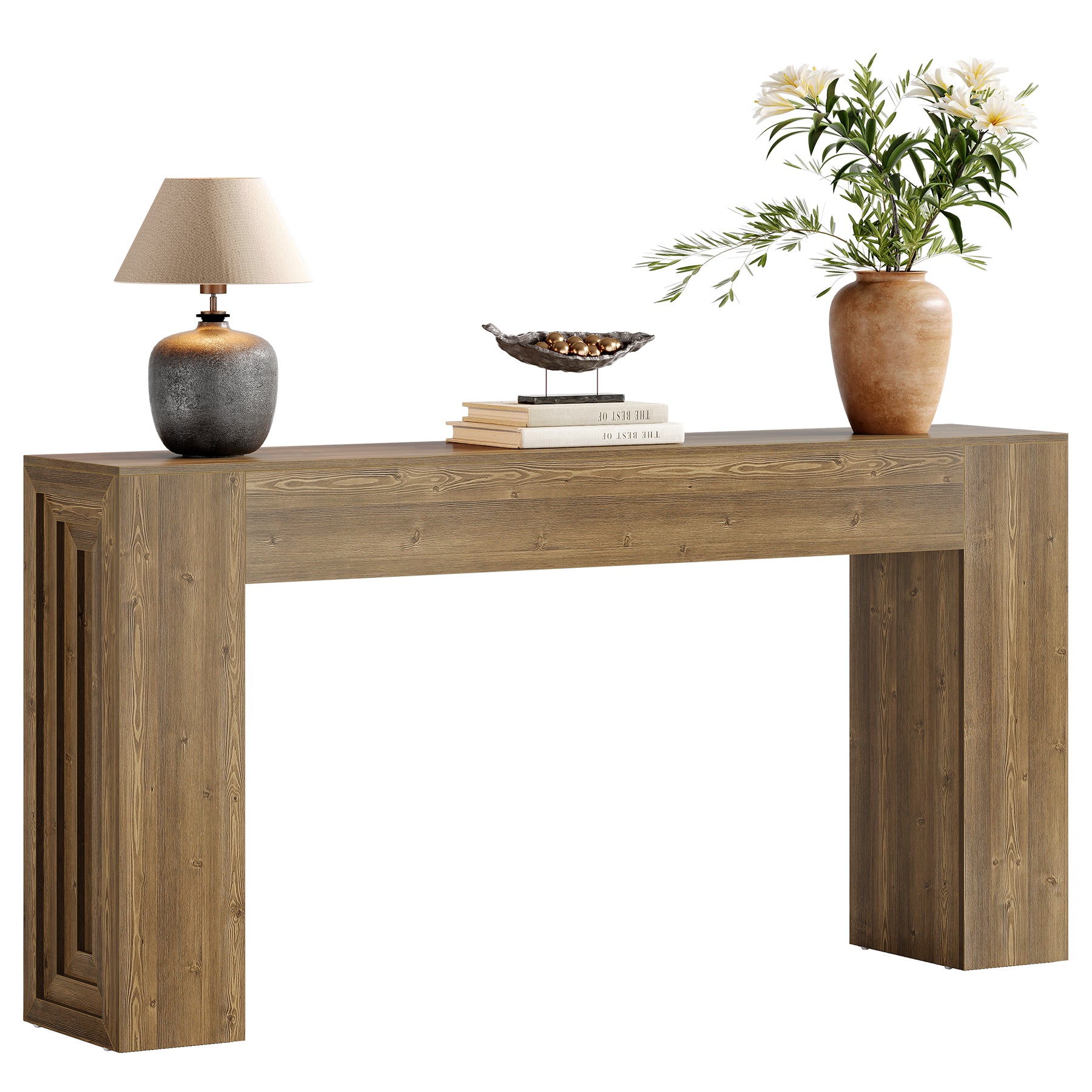 63" Farmhouse Console Table, Narrow Sofa Table with Natural Brown Finish for Entryway