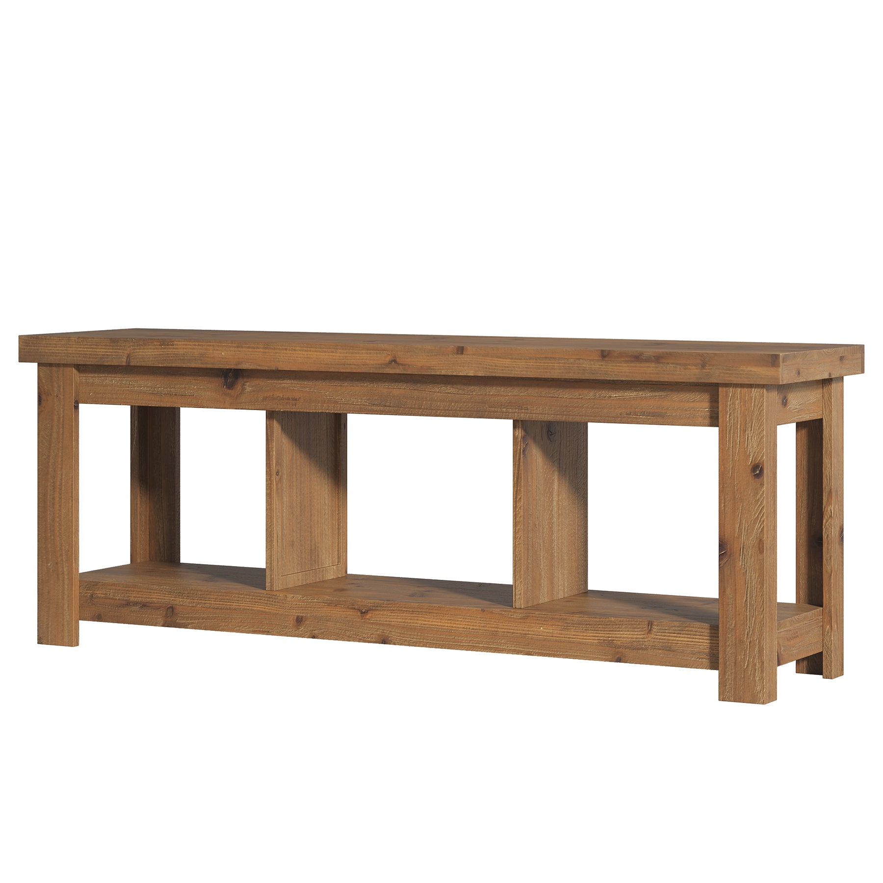 Tribesigns 63-Inch Solid Wood TV Stand with 3 Open Storage Shelves, Farmhouse Entertainment Center for TVs up to 75 Inches