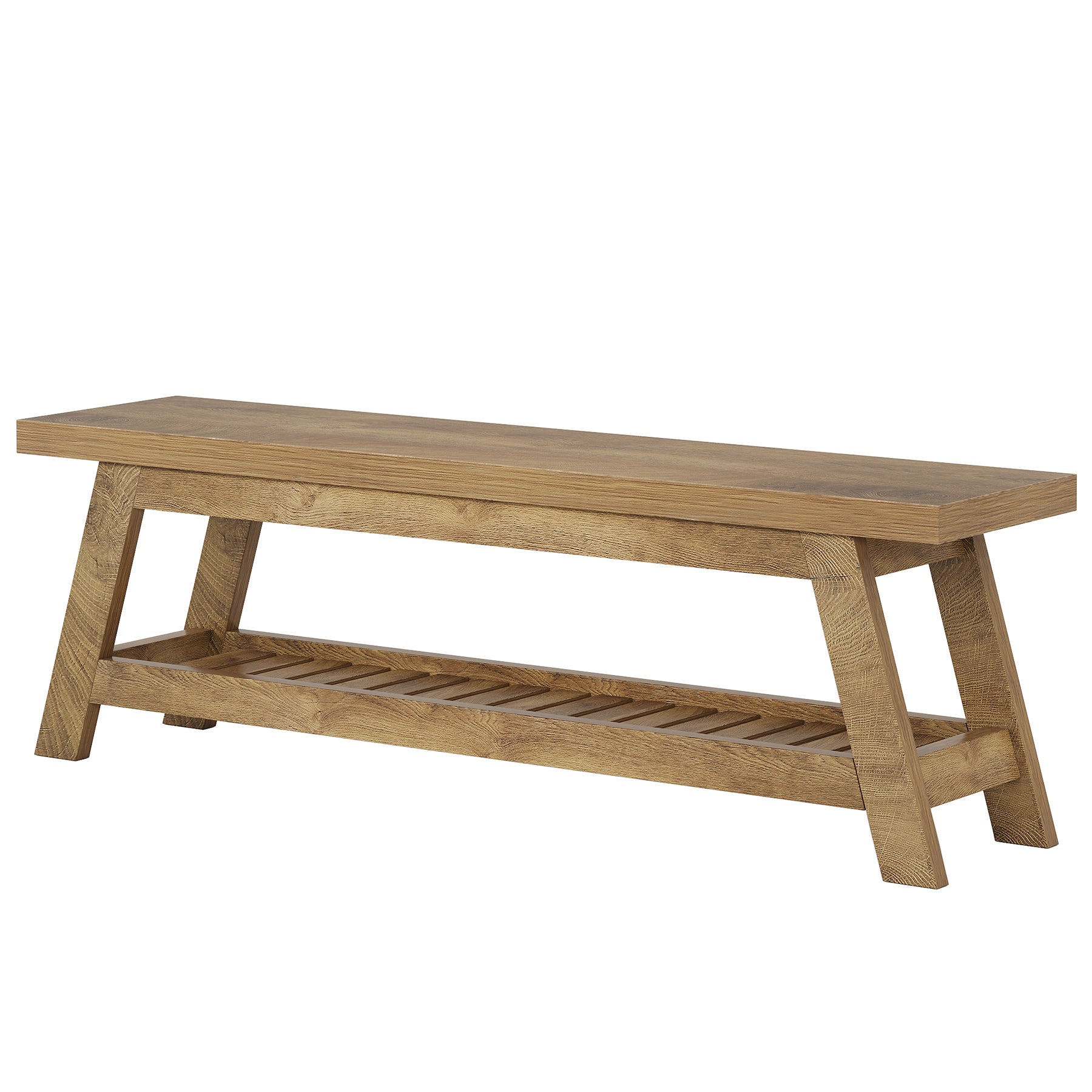 55-Inch Wood Entryway Bench with Shoe Storage, Two-Tier Narrow Hallway Seating Bench for Foyer and Bedroom