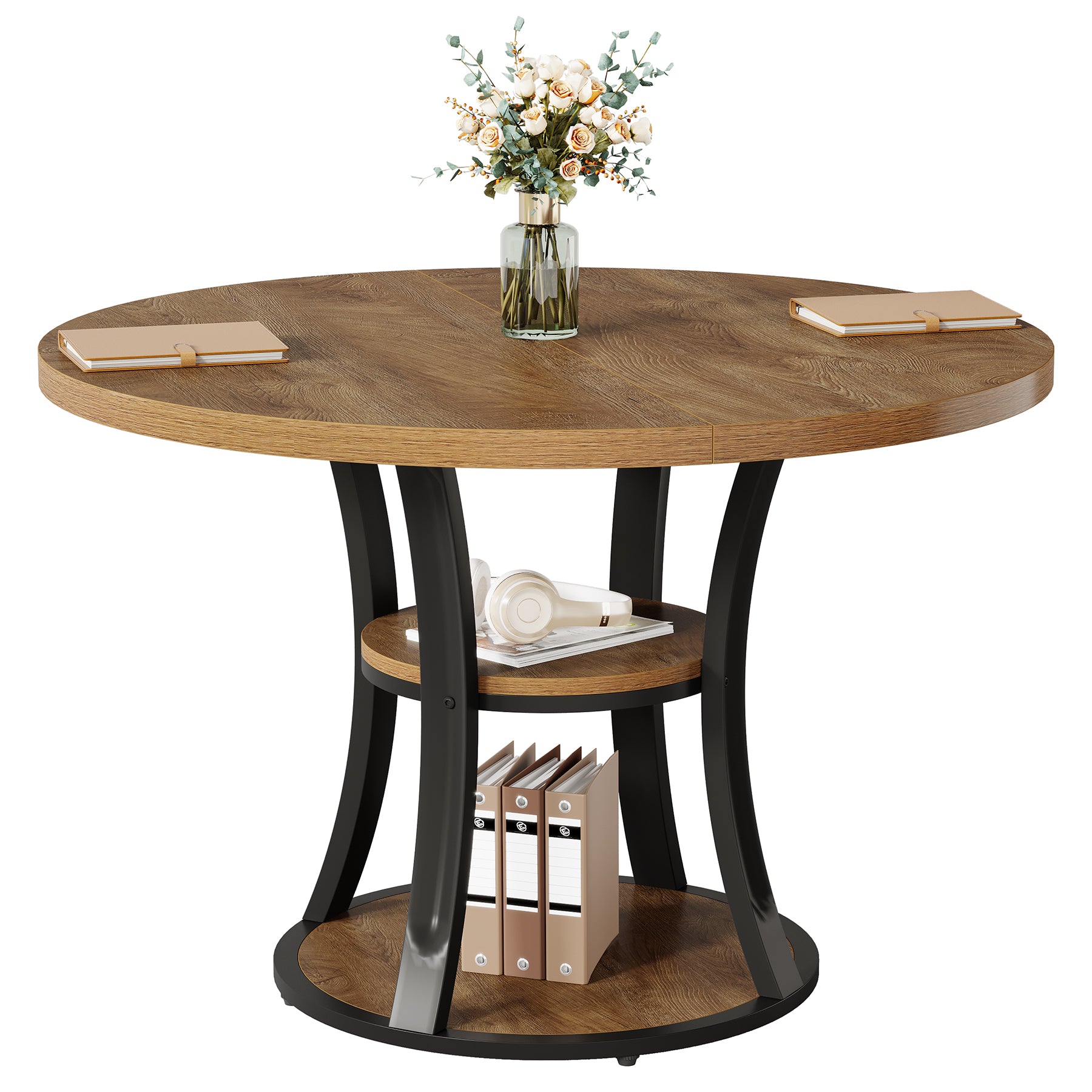 Tribesigns 39-Inch Round Conference Table, Compact Meeting Table with Storage Shelf