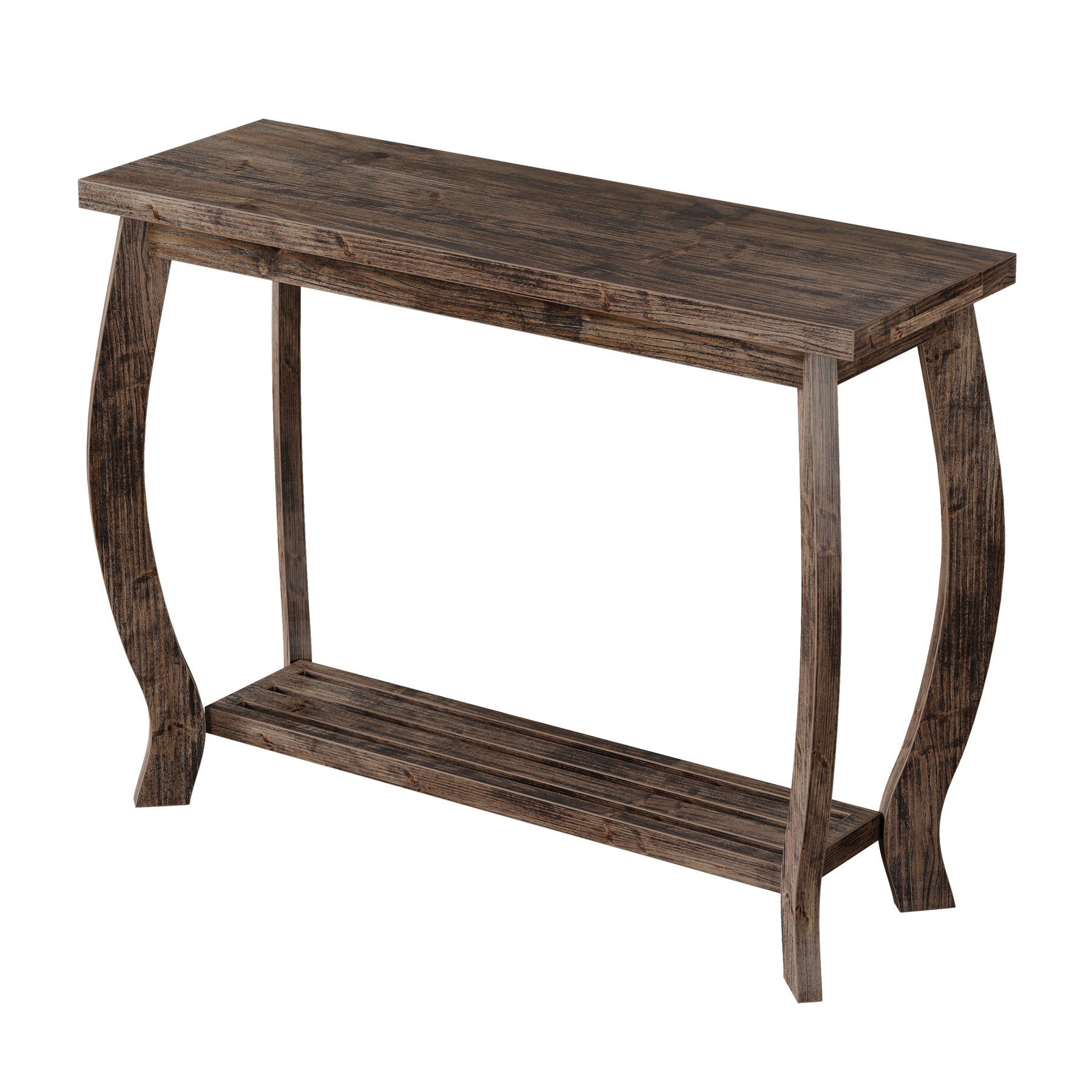 41.3 Inch Solid Wood Console Table with Curved Legs, Farmhouse Entryway Table with Shelf