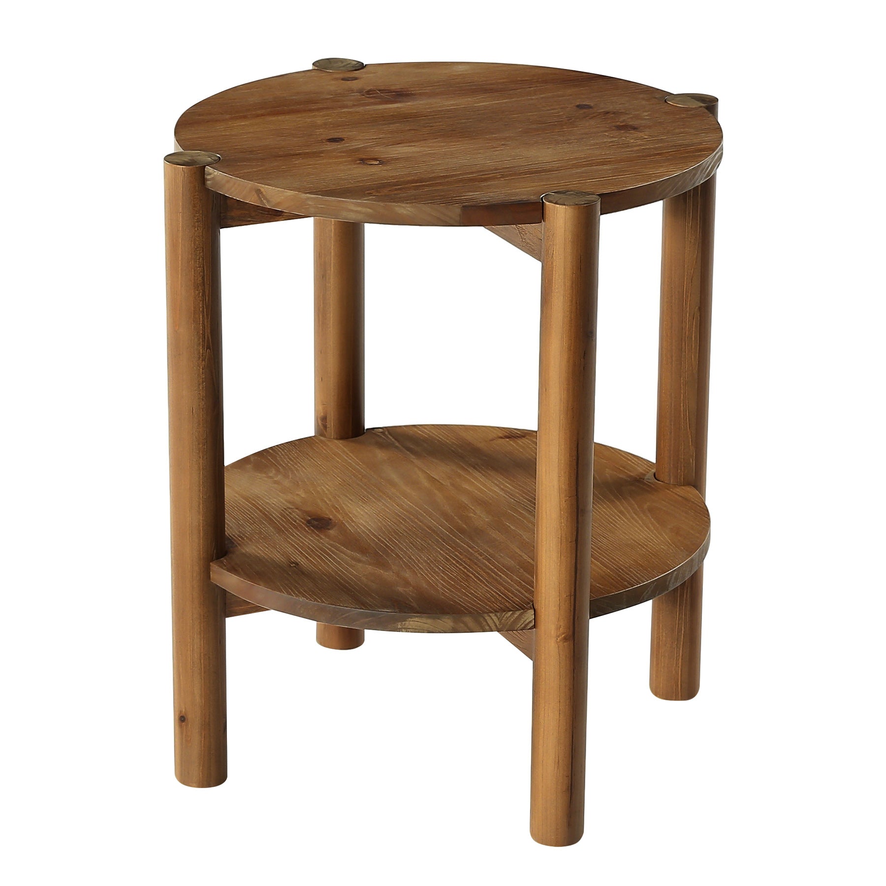 Tribesigns 19.68-Inch Solid Wood Round Side Table with Shelf, Farmhouse End Table for Bedroom