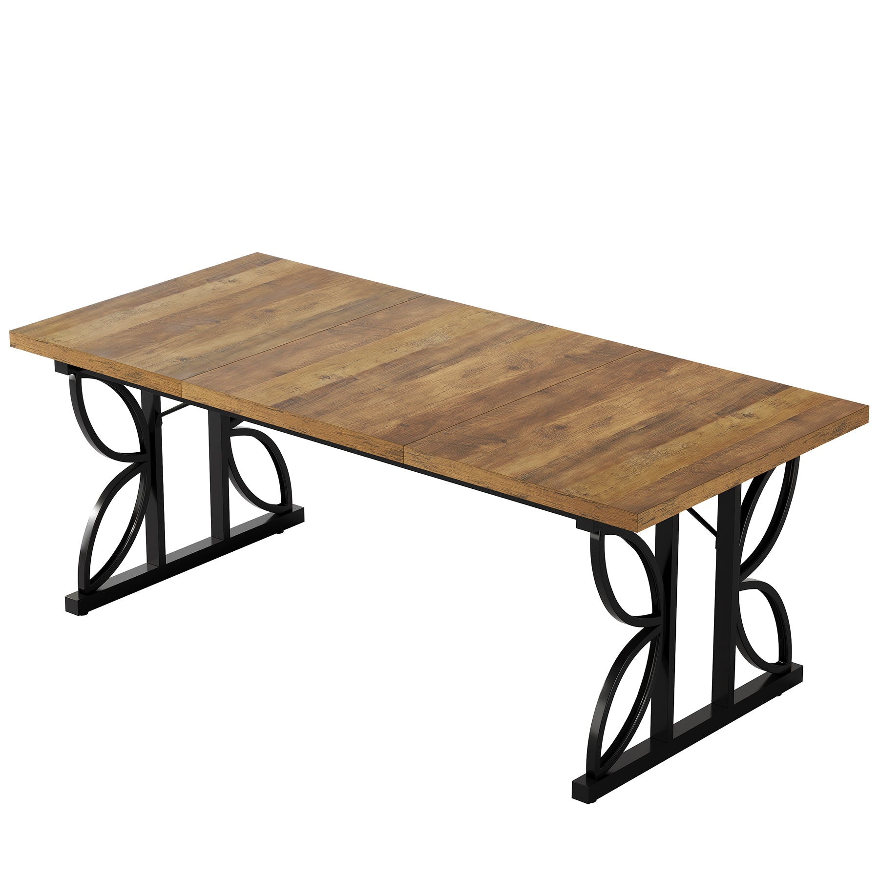 70.8" Industrial Computer Desk - Rustic Brown & Black Metal Frame Workstation
