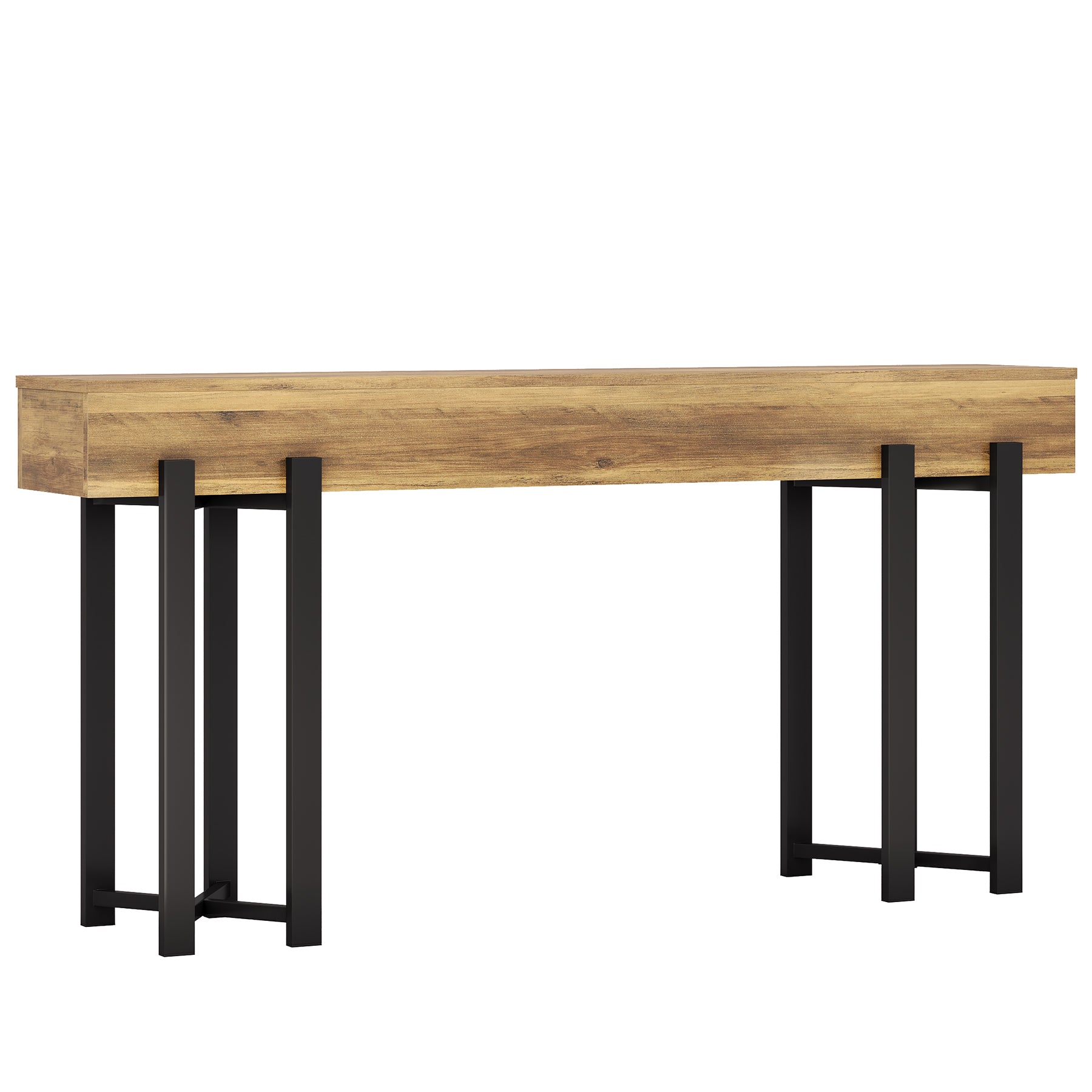 63" Industrial Console Table with Metal Frame, Wooden Sofa Table for Entryway and Living Room