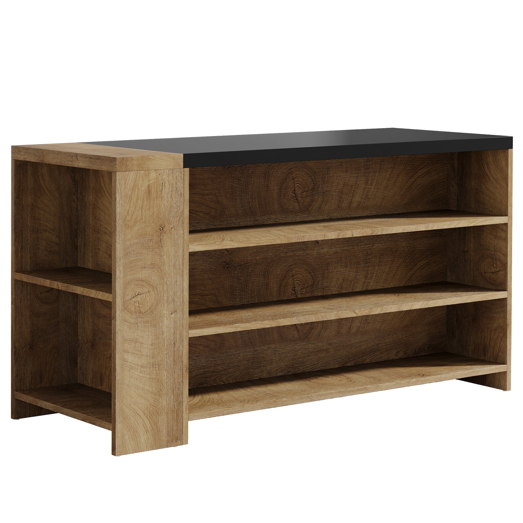 55.12-Inch Kitchen Island with 5-Tier Storage Shelves and Large Countertop, Farmhouse Coffee Bar Table for Kitchen
