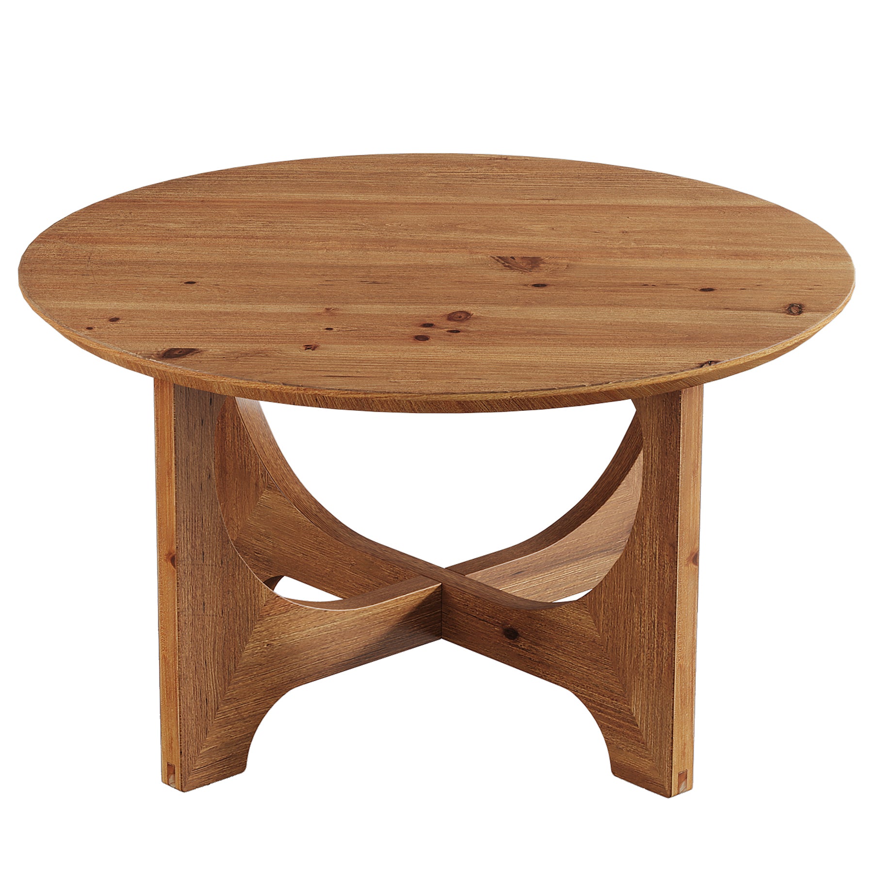 31.5" Round Solid Wood Farmhouse Coffee Table, Rustic Brown Small Space