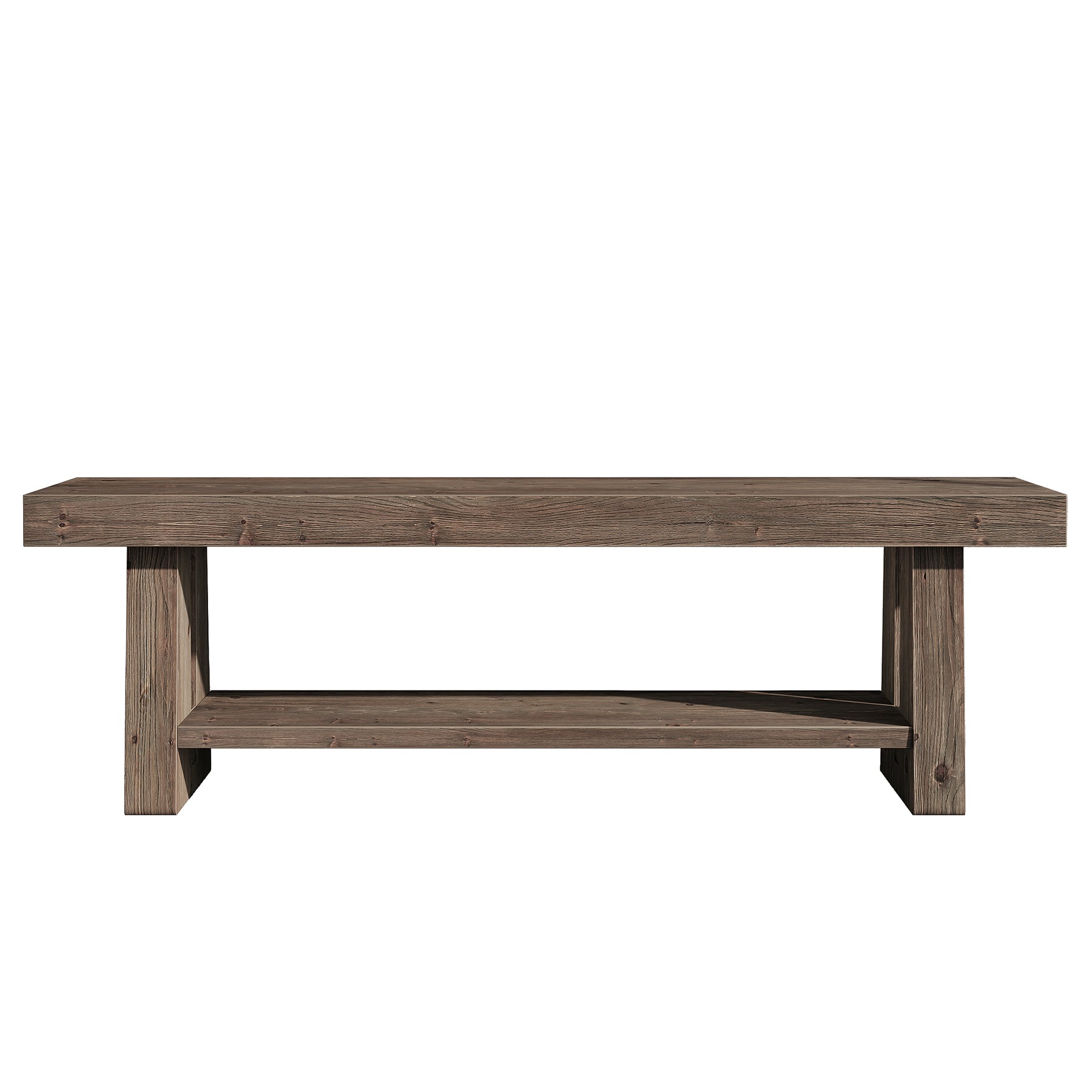 Tribesigns 63-Inch Solid Wood Farmhouse Bench with 2-Tier Open Shoe Storage