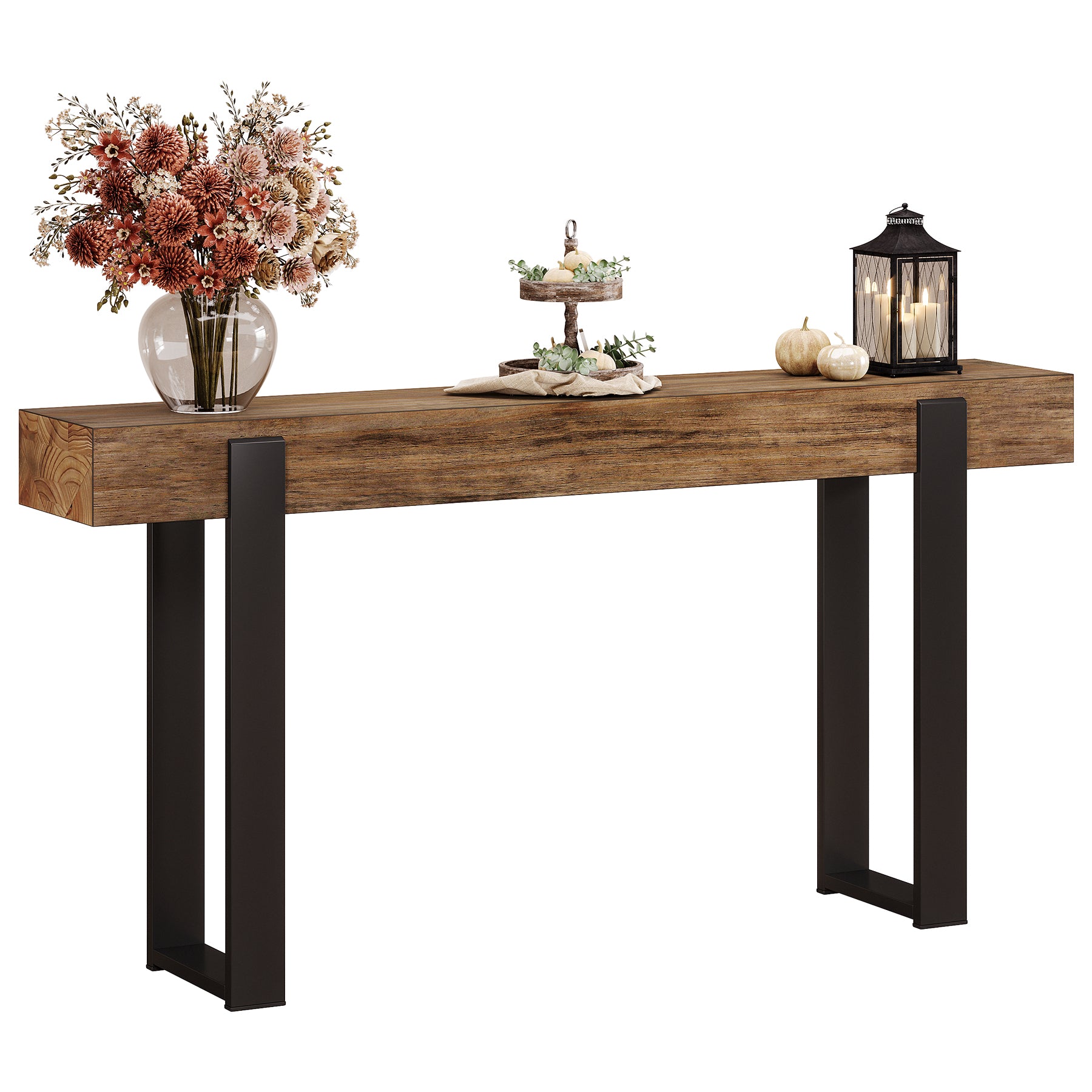 Tribesigns 63-Inch Solid Wood Sofa Table with Metal Support, Narrow Console Table for Behind Couch