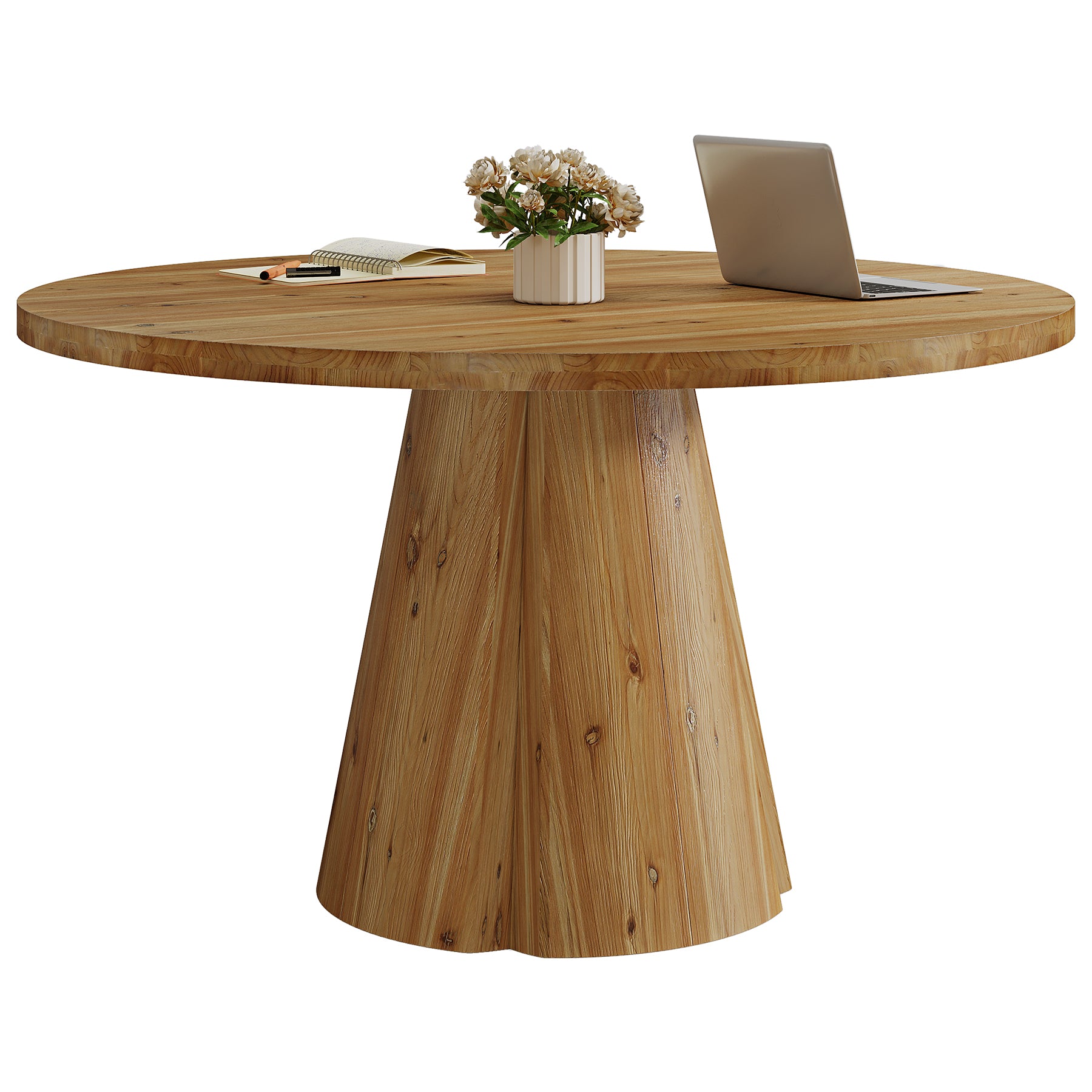 Tribesigns 47.24-Inch Solid Wood Conference Table, Rustic Round Meeting Table with Pedestal Base for Office