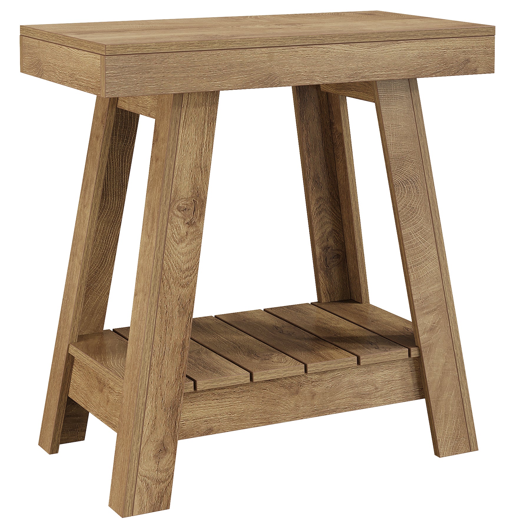 Tribesigns 23.6 Inch 2-Tier End Table with Trapezoidal Base, Farmhouse Side Table for Small Spaces