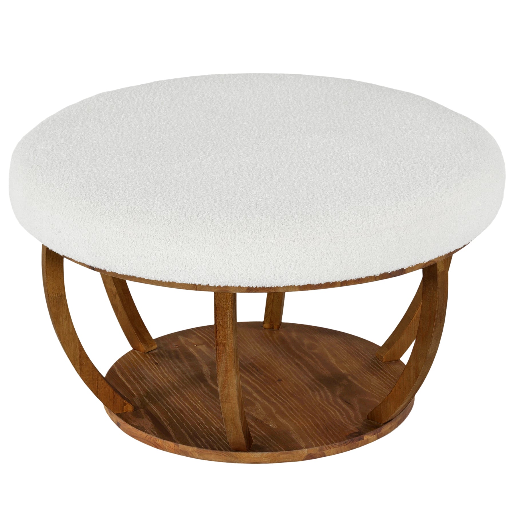 31.5-Inch Round Ottoman Coffee Table, Upholstered Storage Footrest Table