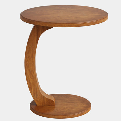 C-Shaped End Table, Round Solid Wood Side Table for Living Room