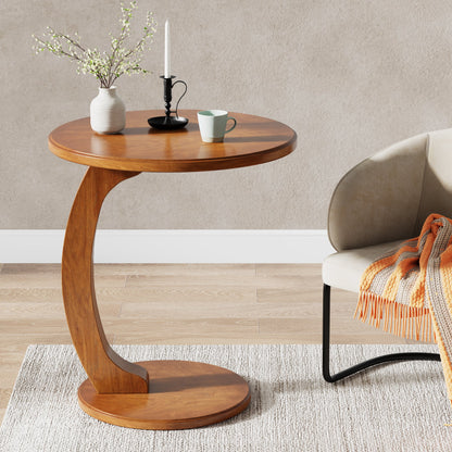 C-Shaped End Table, Round Solid Wood Side Table for Living Room