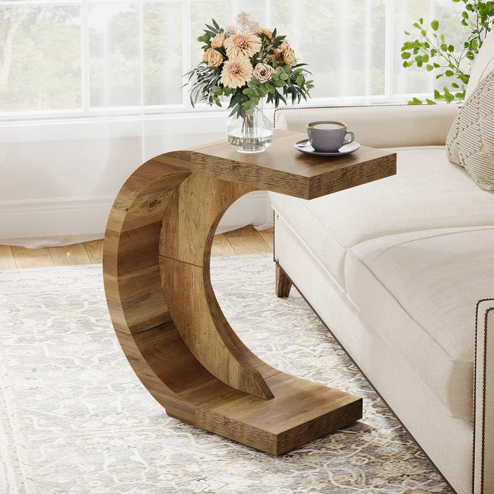 Modern C-Shape Side Table, Space-Saving End Table