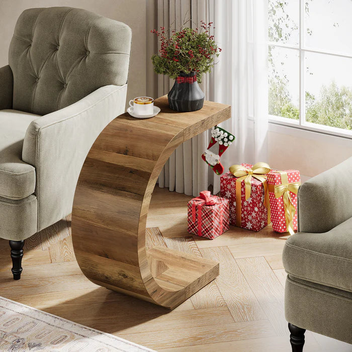 Modern C-Shape Side Table, Space-Saving End Table