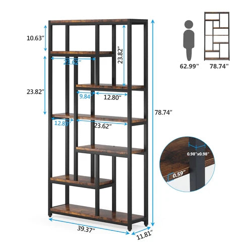 79" Tall Bookshelf, 7-Tier Bookcase Open Display Shelves