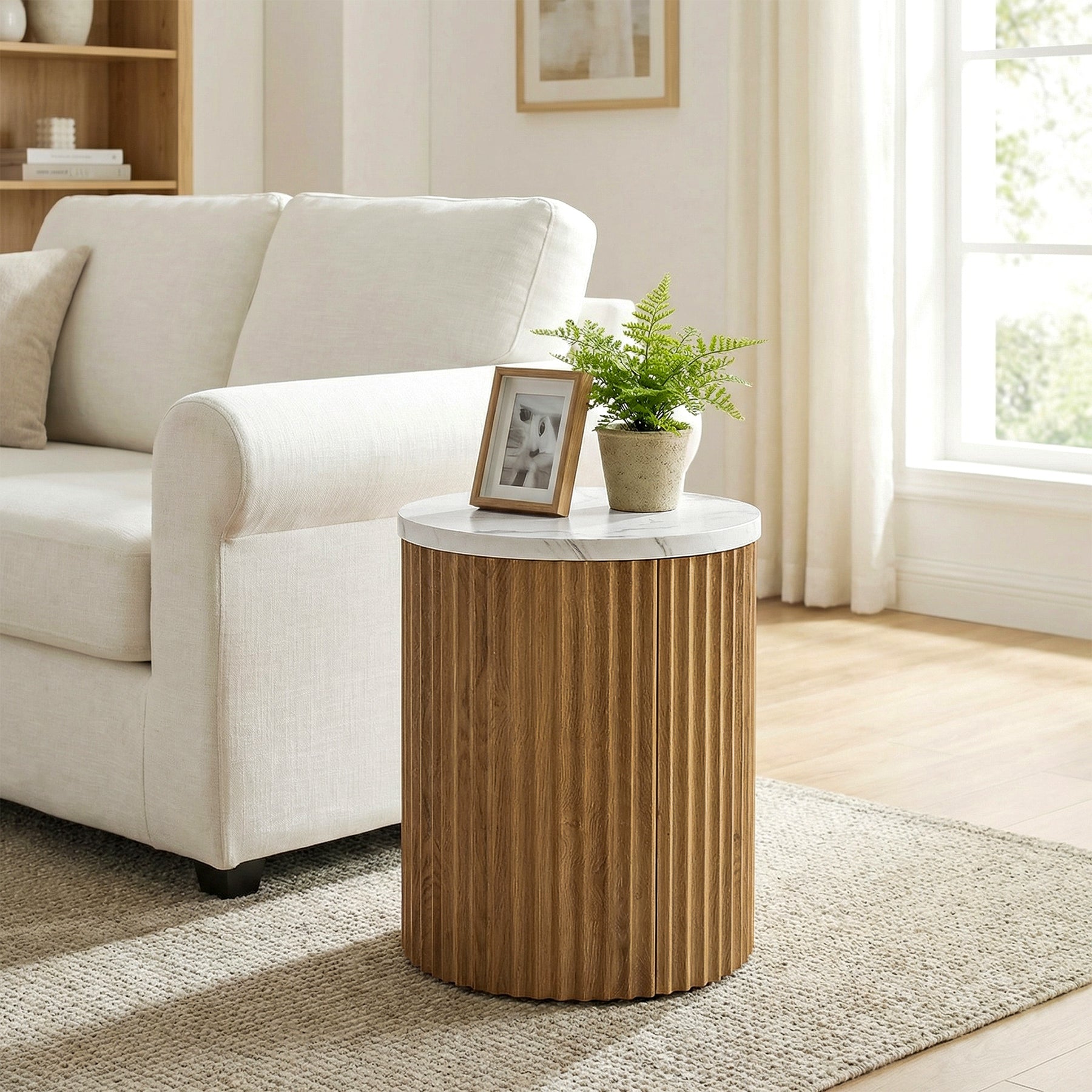 Tribesigns 17.72" Round Side Table, Faux Marble End Table with Fluted Base for Living Room