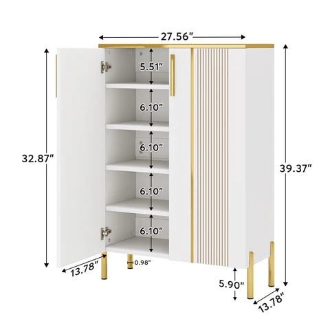 Wooden Shoe Cabinet, 6-Tier Shoe Organizer with Adjustable Shelves & Doors