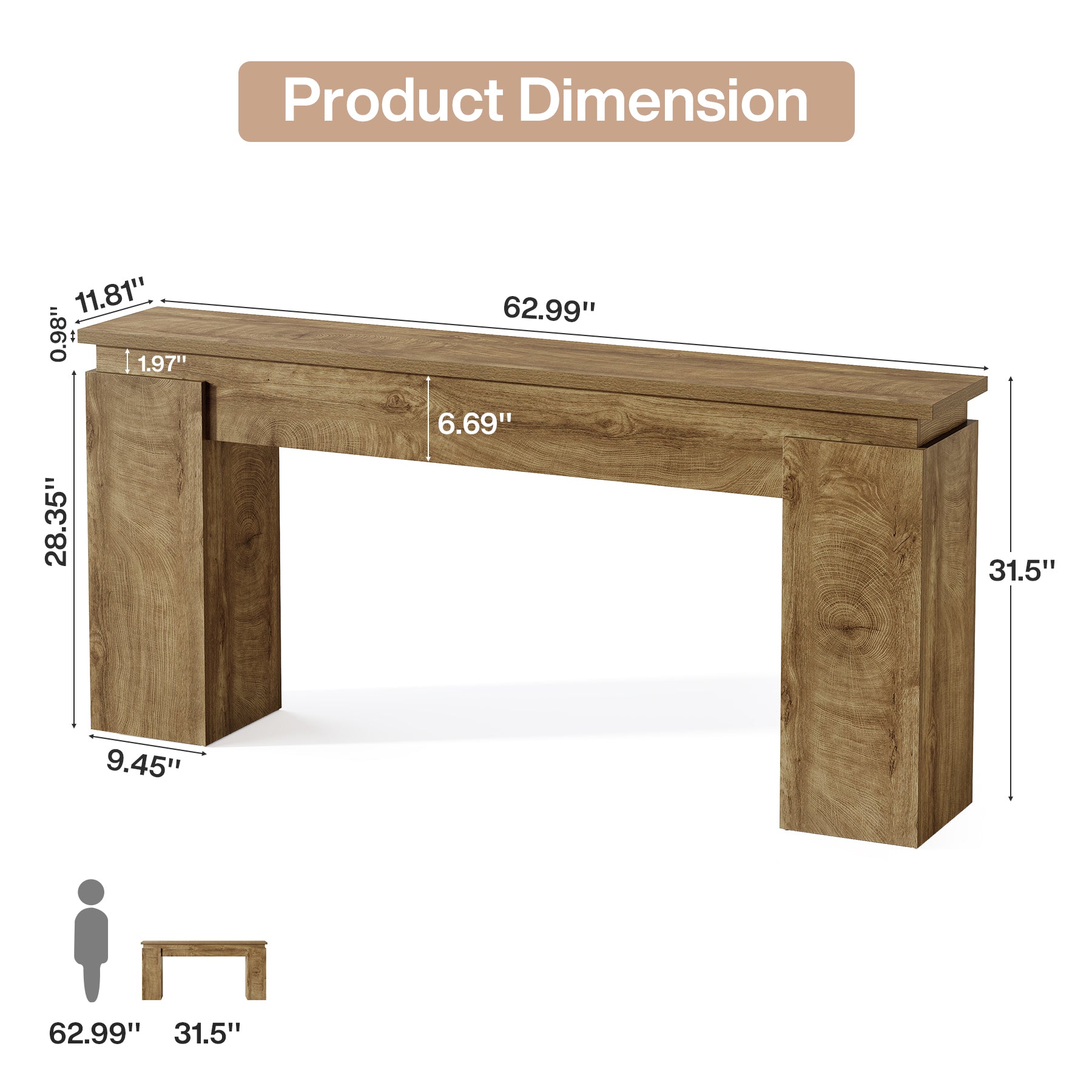 63-Inch Console Table, Farmhouse Sofa Table with Open Storage