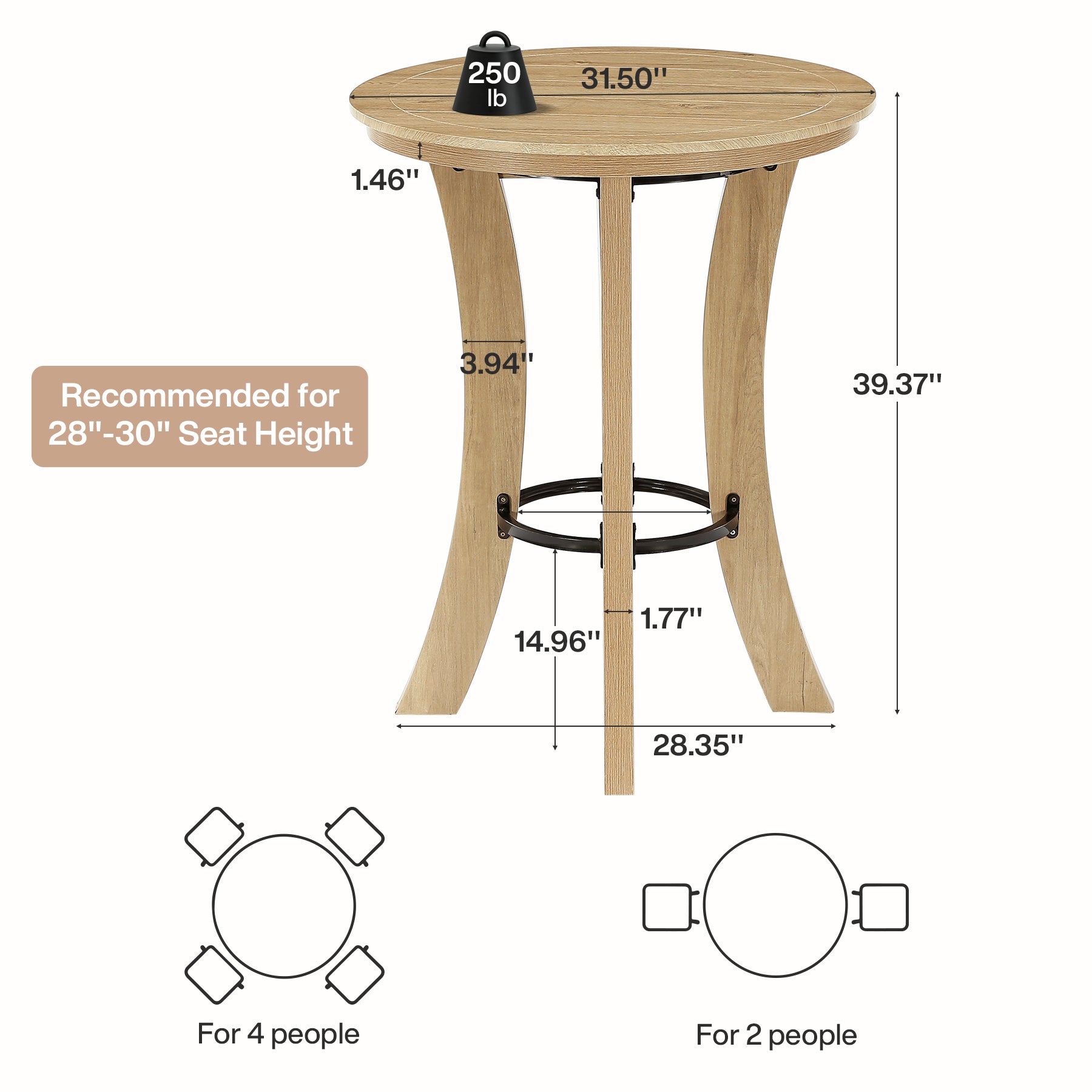 Tribesigns 31.5-Inch Round Counter Height Dining Table with Curved Legs, Modern Farmhouse Kitchen Table for 2 People and Small Spaces