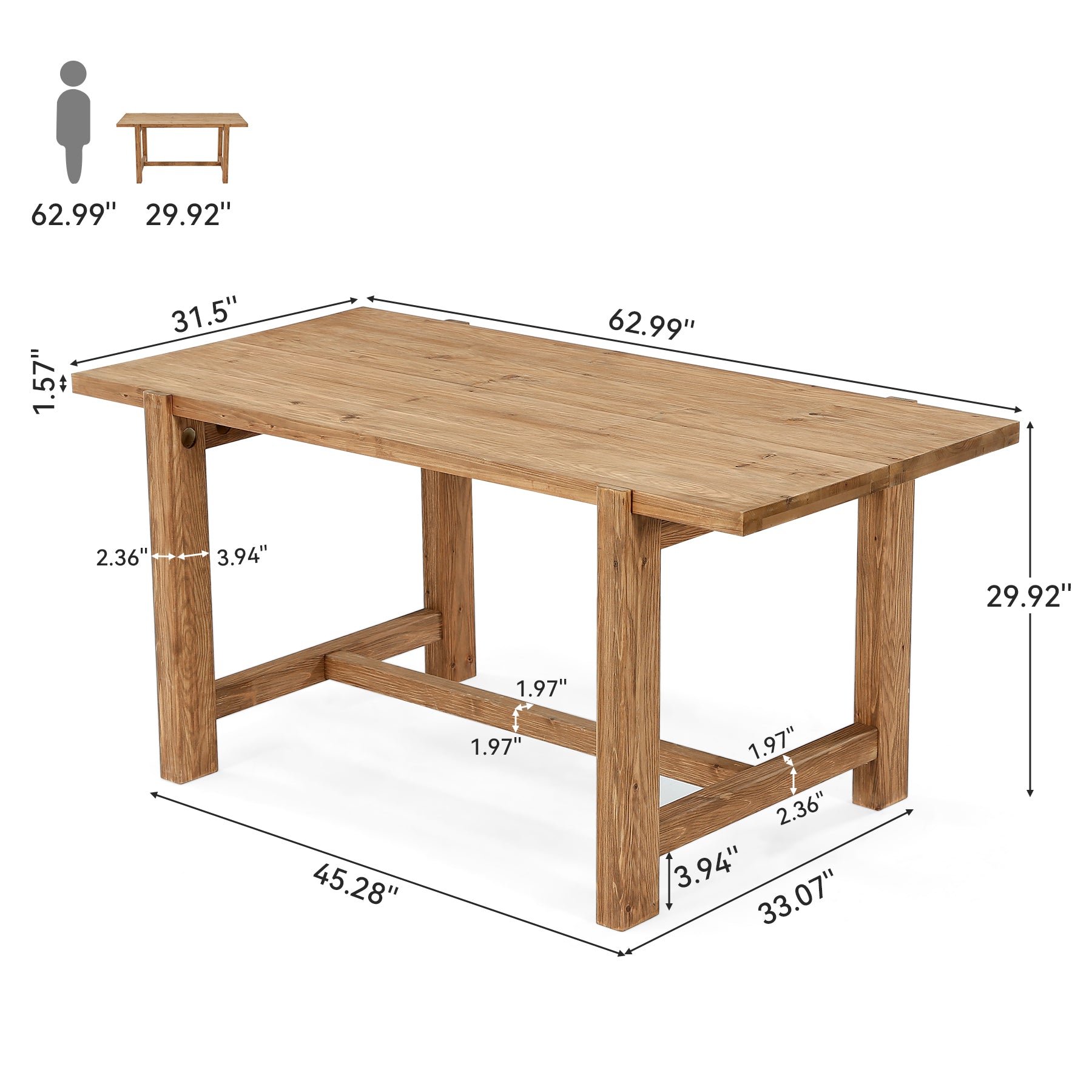 Tribesigns 63-Inch Solid Wood Computer Desk, Large Executive Office Desk with Sturdy Legs