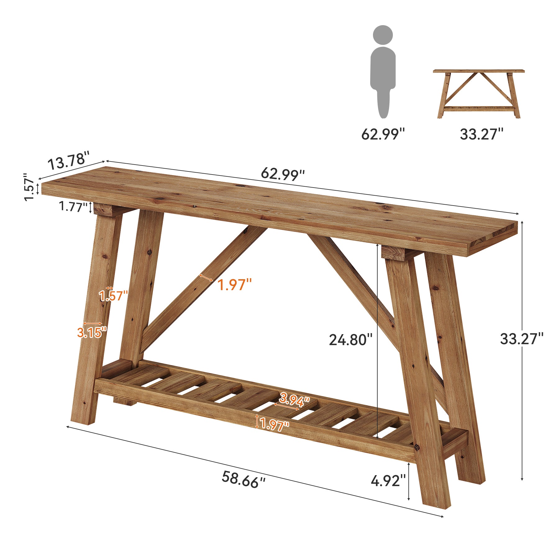 Tribesigns 62.99-Inch Solid Wood Console Table, Narrow Design with Storage Shelf for Entryway Living Room and Hallway
