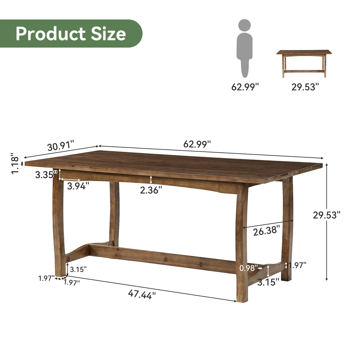 Tribesigns 63-Inch Solid Wood Dining Table for 4-6, Farmhouse Kitchen Table with Trestle Base