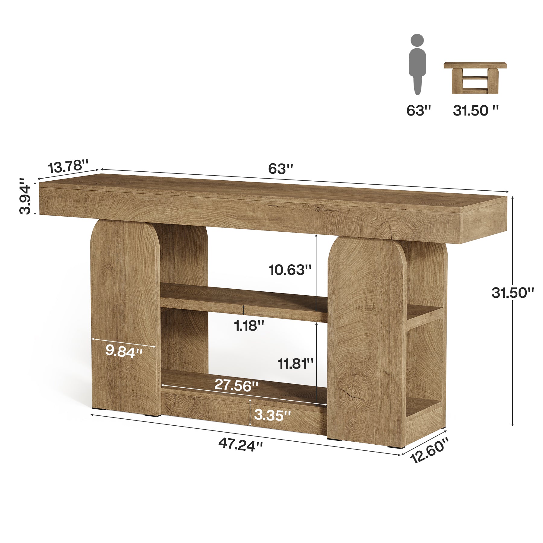 Tribesigns 63-Inch Farmhouse Console Table with 3-Tier Storage Shelves, Long Narrow Entryway Table for Living Room and Hallway