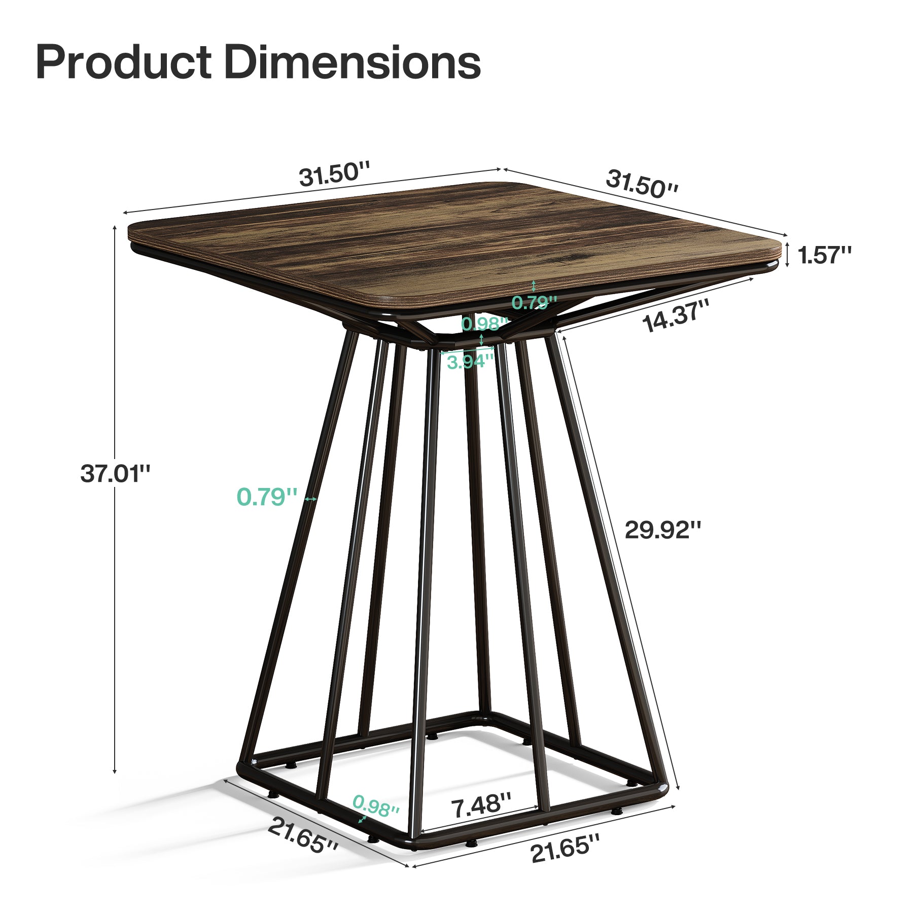 Tribesigns 31.5 Inch Square Bar Table, Geometric Pedestal Base for Kitchen Dining and Bistro Spaces