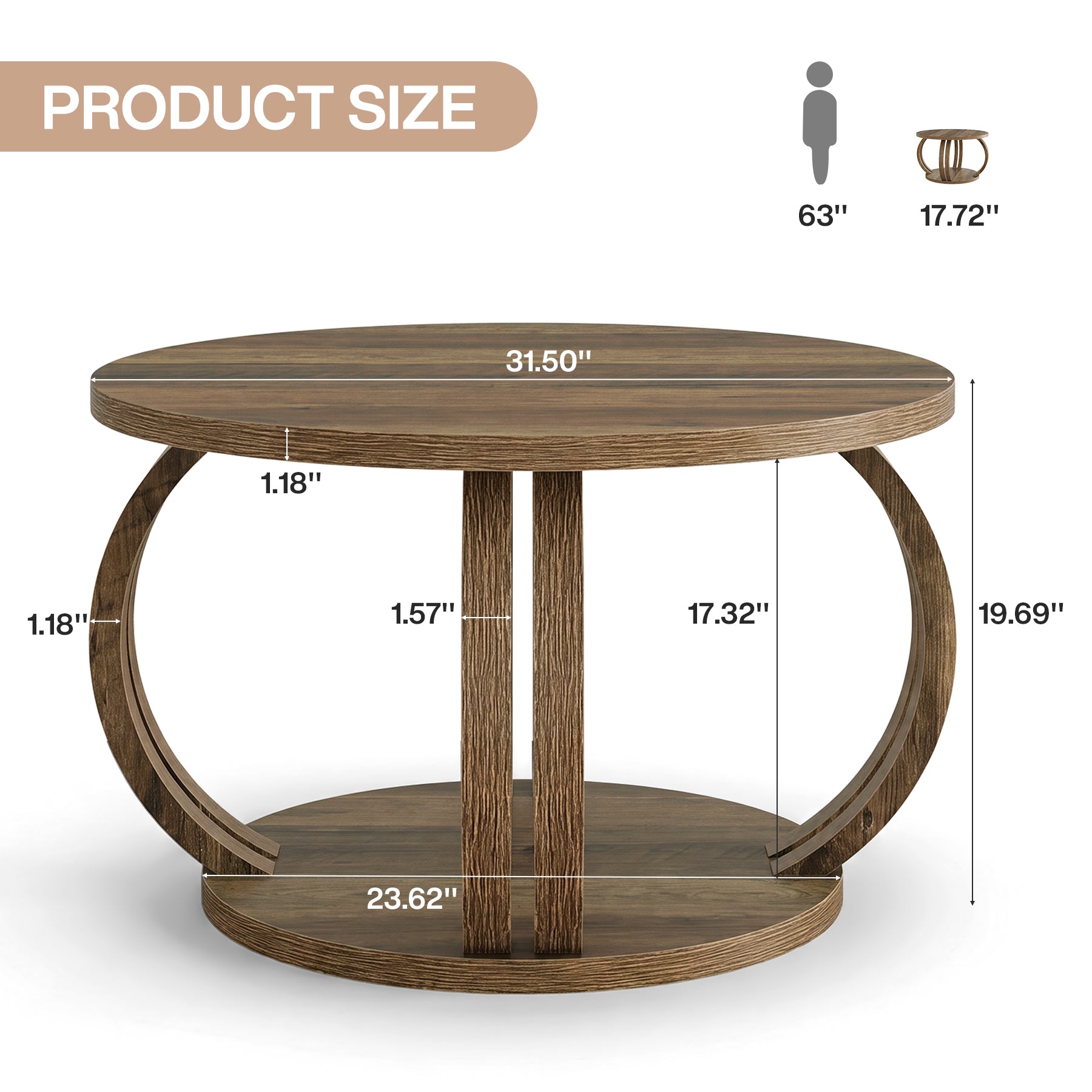 Tribesigns 31.5 Inch Round Coffee Table with Storage, Sculptural Curved Base for Living Room