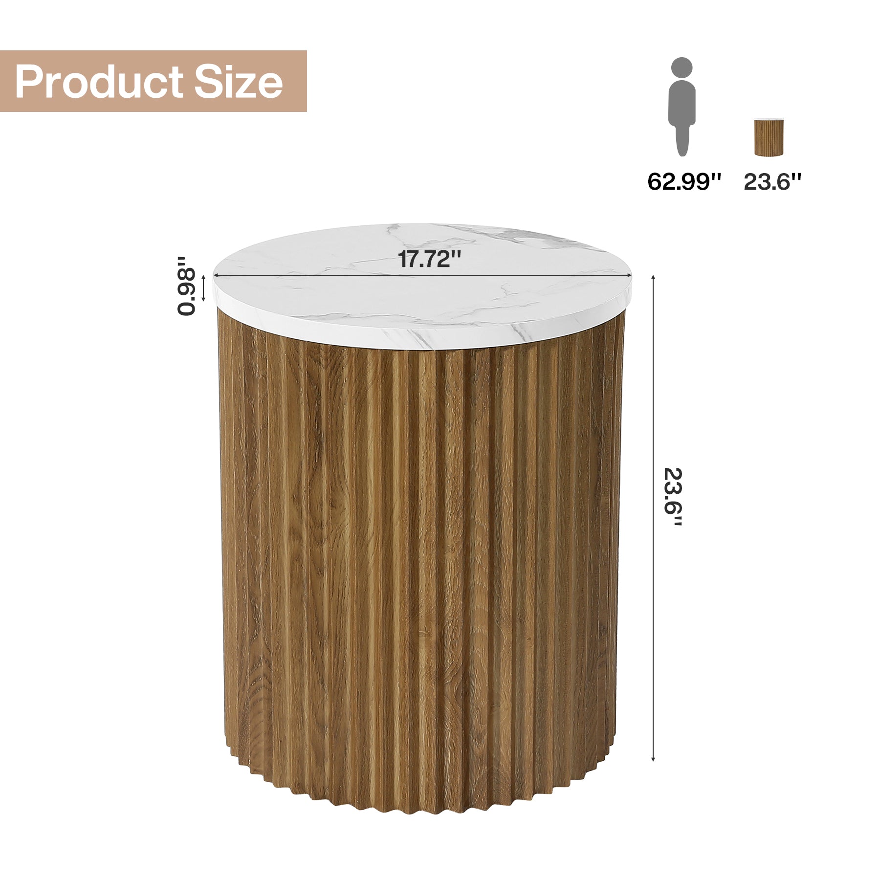 Tribesigns 17.72" Round Side Table, Faux Marble End Table with Fluted Base for Living Room