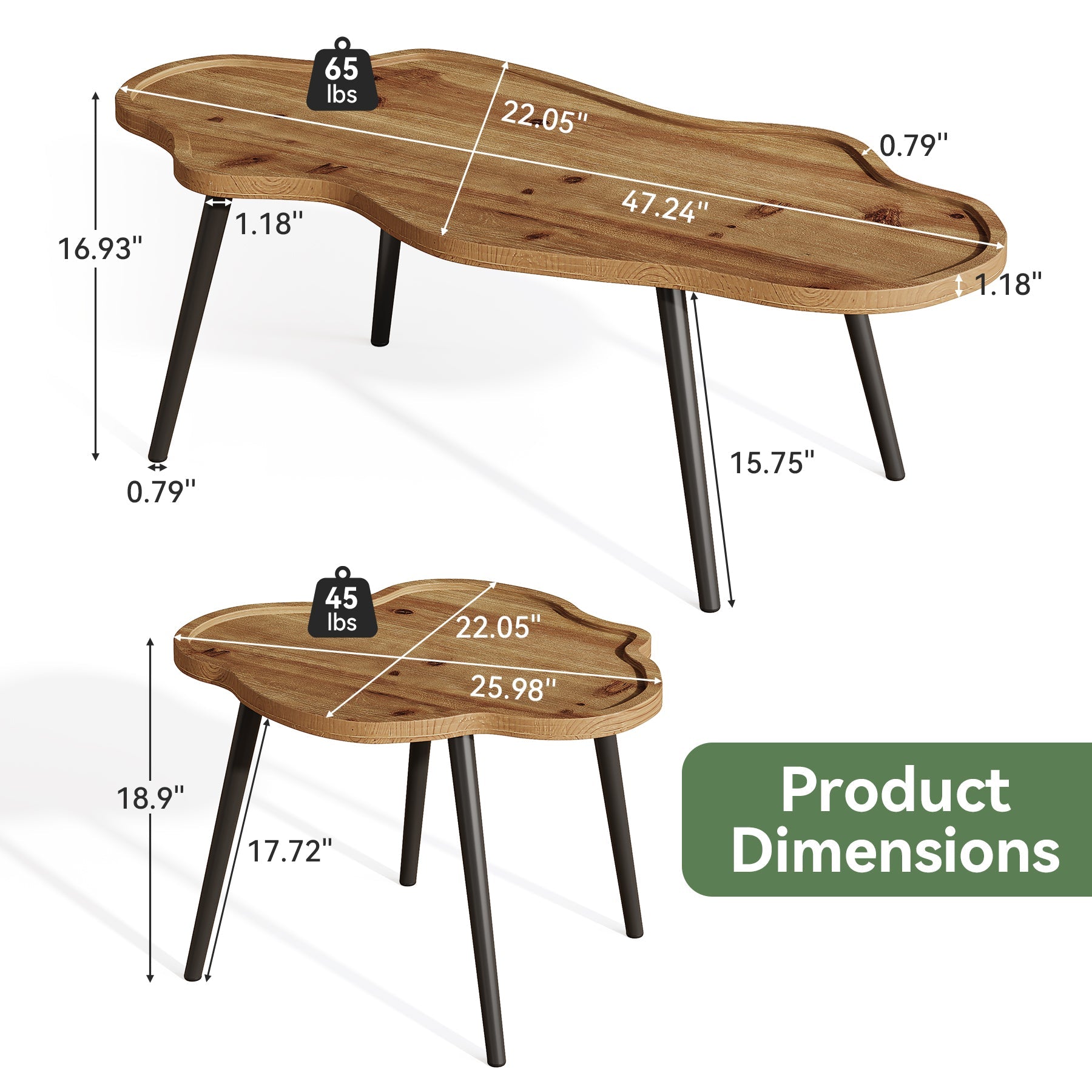 Tribesigns Solid Wood Nesting Coffee Table Set of 2