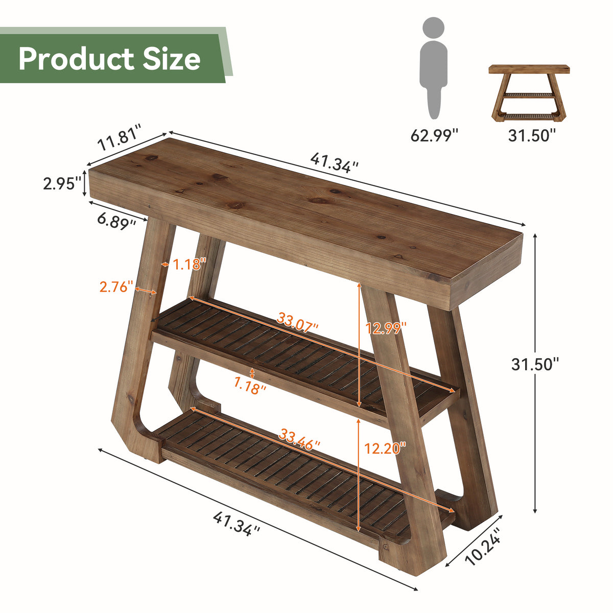 Tribesigns 41.3-Inch Solid Wood Console Table with Storage, Farmhouse Hallway Table for Entryway