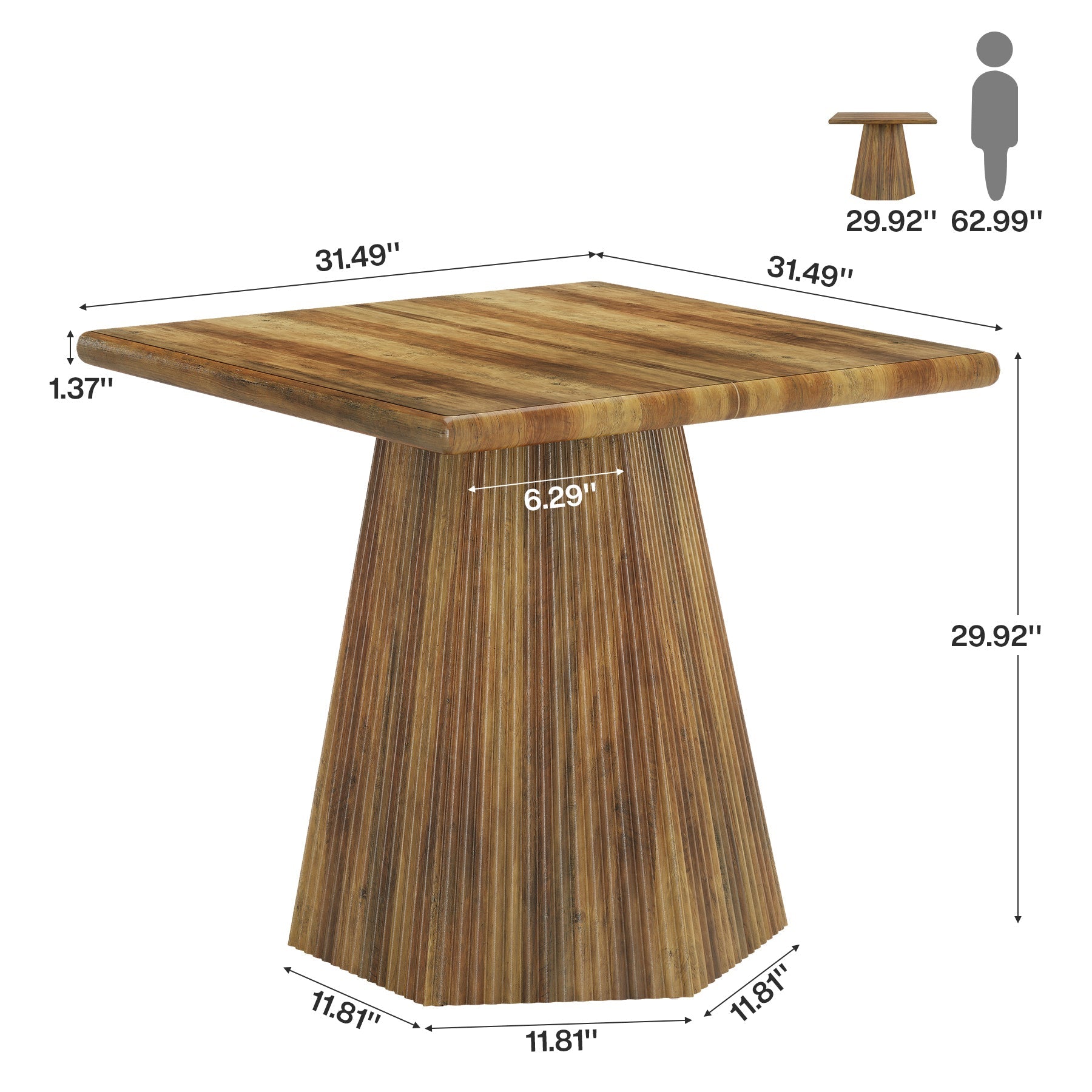 31.5-Inch Square Dining Table for 4, Pedestal Base Kitchen Table