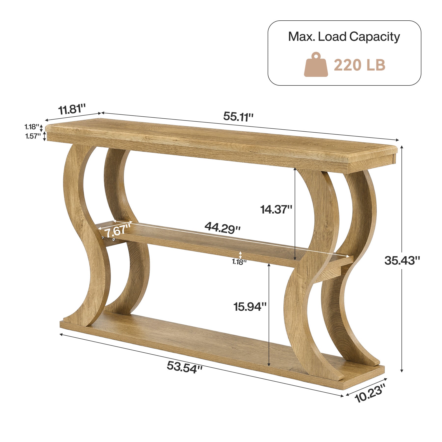 Tribesigns 55 Inch Console Table with 3-Tier Storage, Farmhouse Hallway Table with Wave Legs