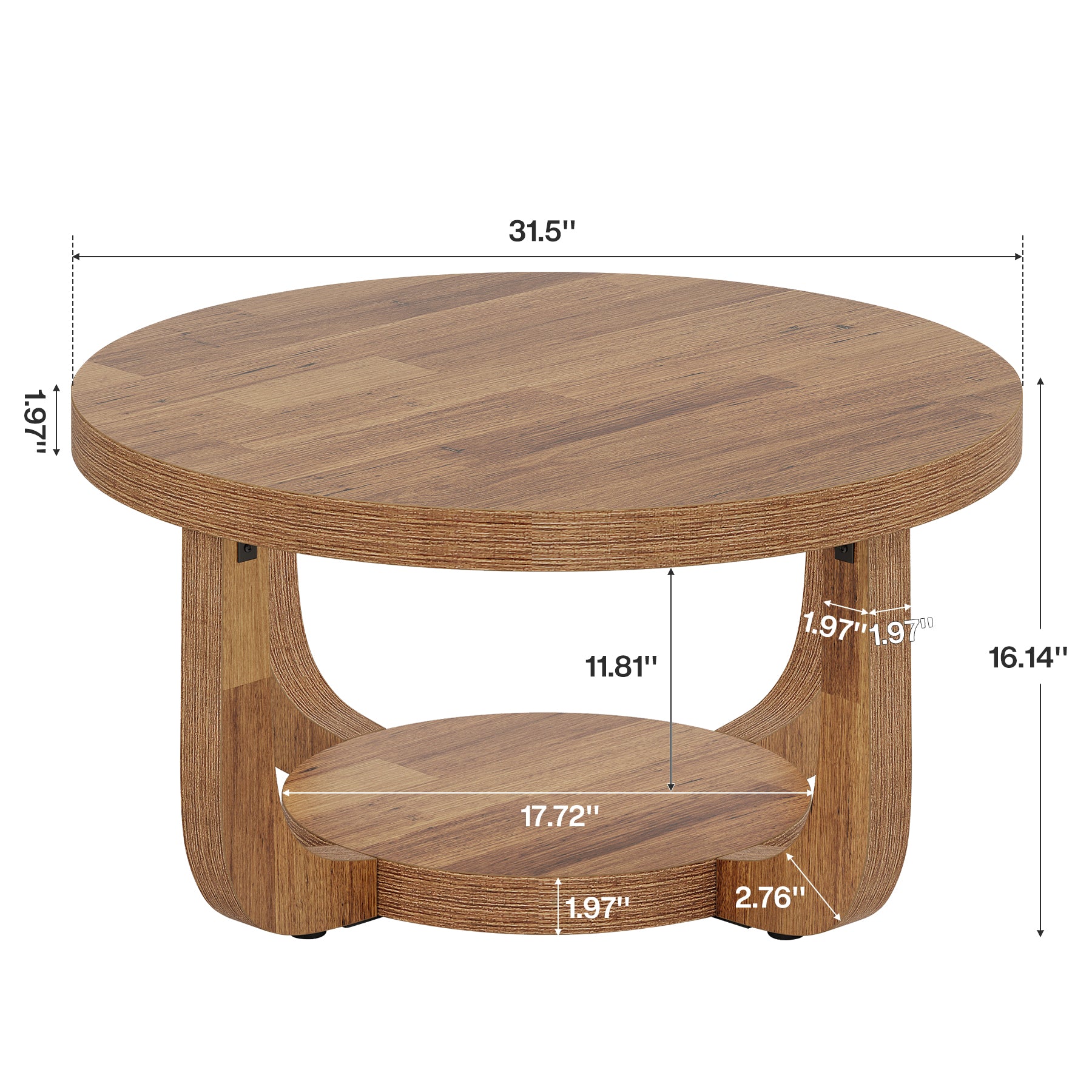 Tribesigns 31.5-Inch Round Coffee Table with Storage Shelf, 2-Tier Farmhouse Table for Living Room