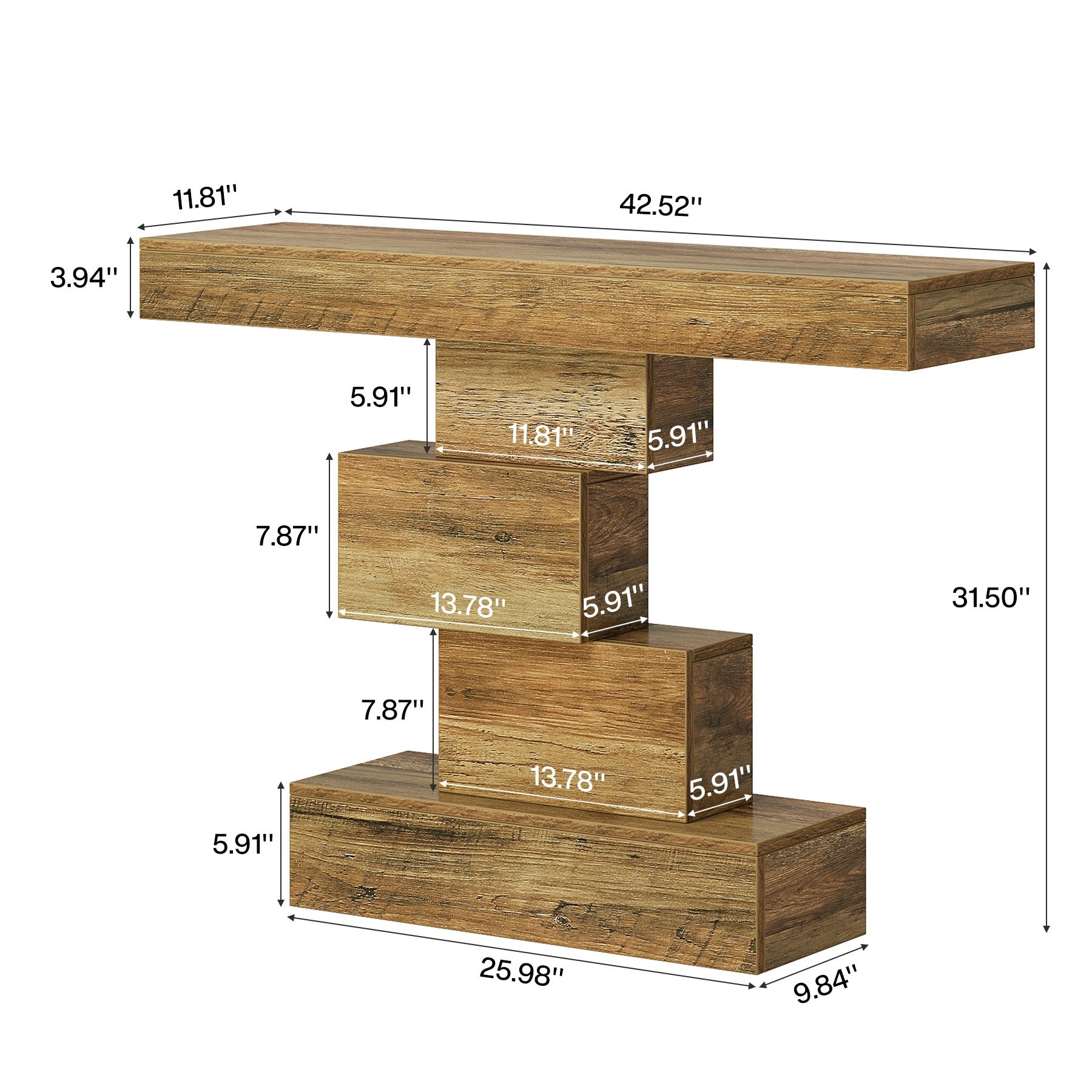 42" Console Table, Wood Sofa Table Accent Table with Geometric Base