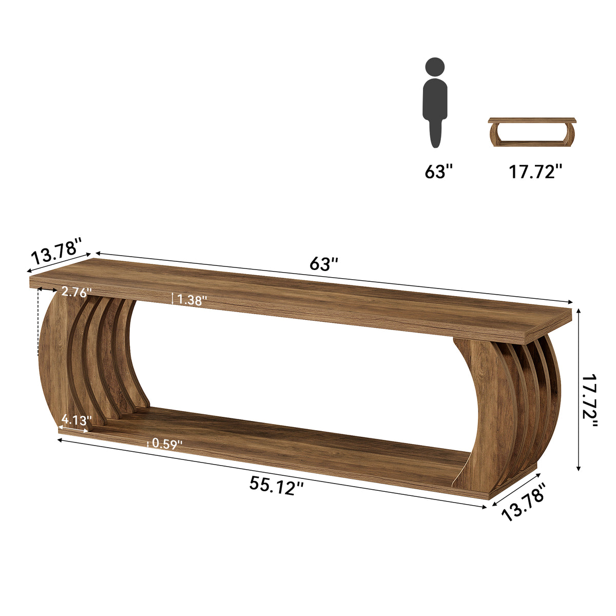 Tribesigns 63-Inch End of Bed Bench with Storage, Farmhouse Bedroom Bench with 2-Tier Shelf