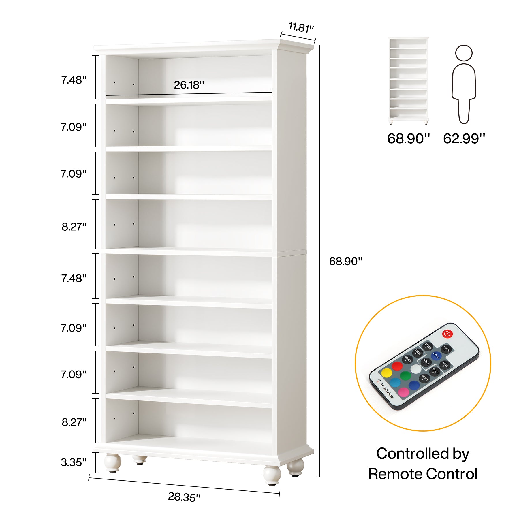 Tribesigns 69-Inch Tall Shoe Storage Cabinet with LED Lighting and Solid Wood Legs, 28-Inch Wide 30-Pair Shoe Rack Organizer