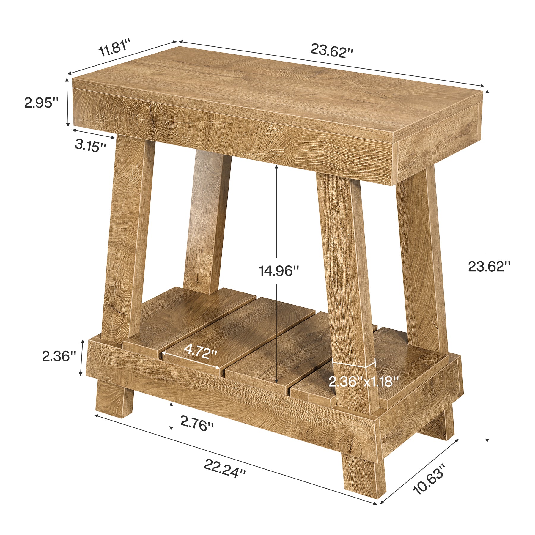 23.62" 2-Tier End Table - Farmhouse Bedside Nightstand with Storage Shelf